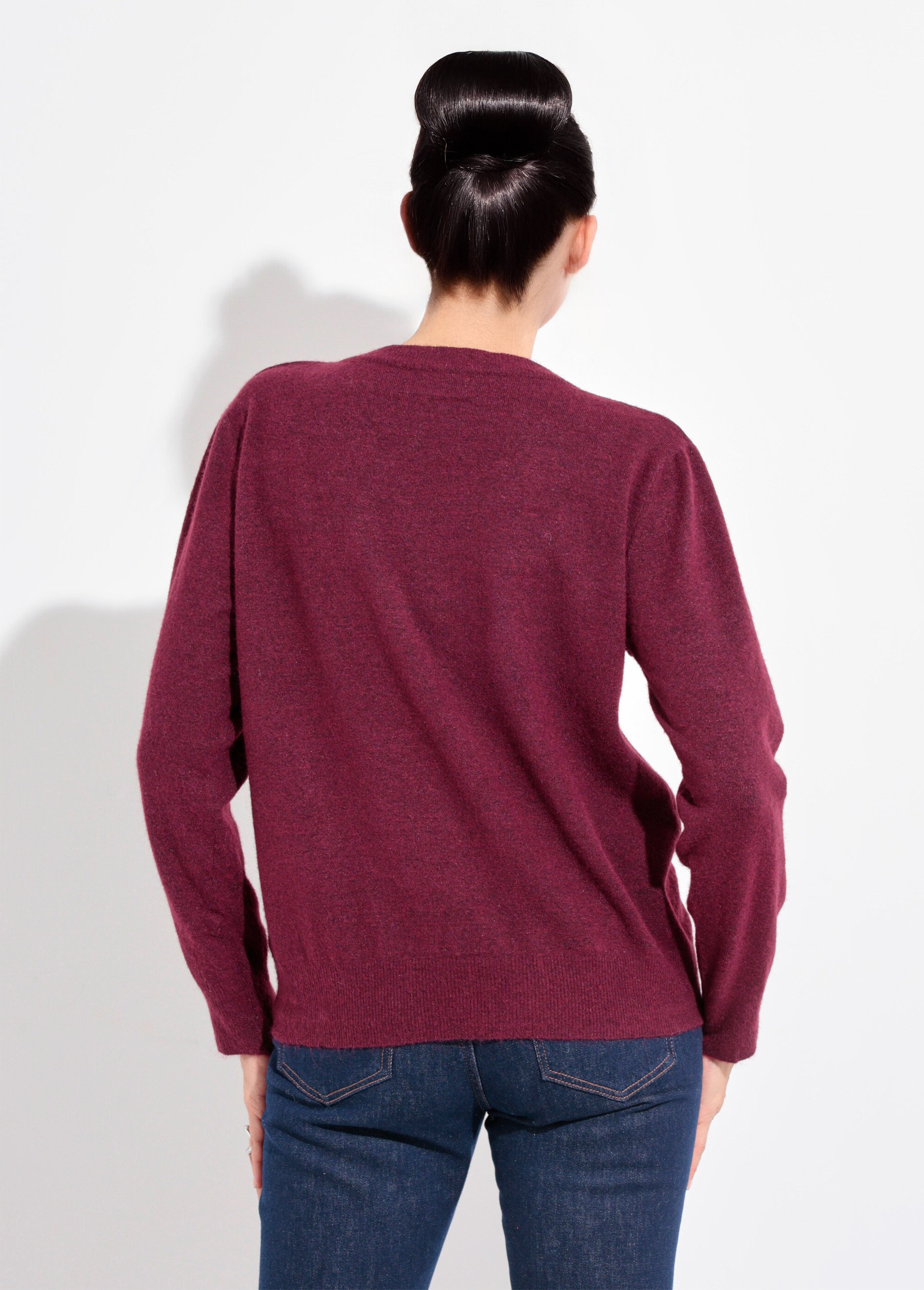 Pull col V doux et chaud avec laine Femme Rouge IA-AR913 DO1