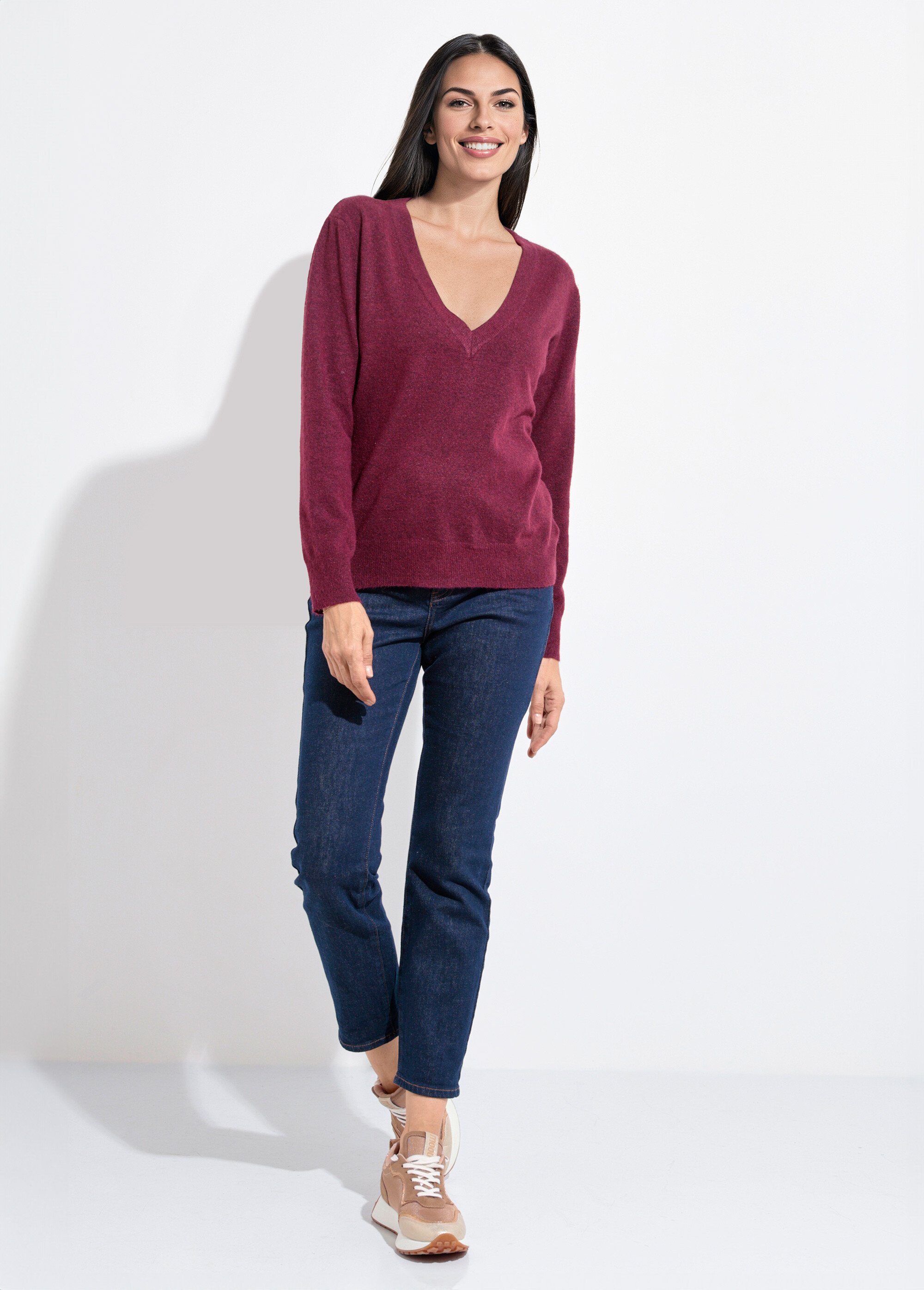 Pull col V doux et chaud avec laine Femme Rouge IA-AR913 SF1