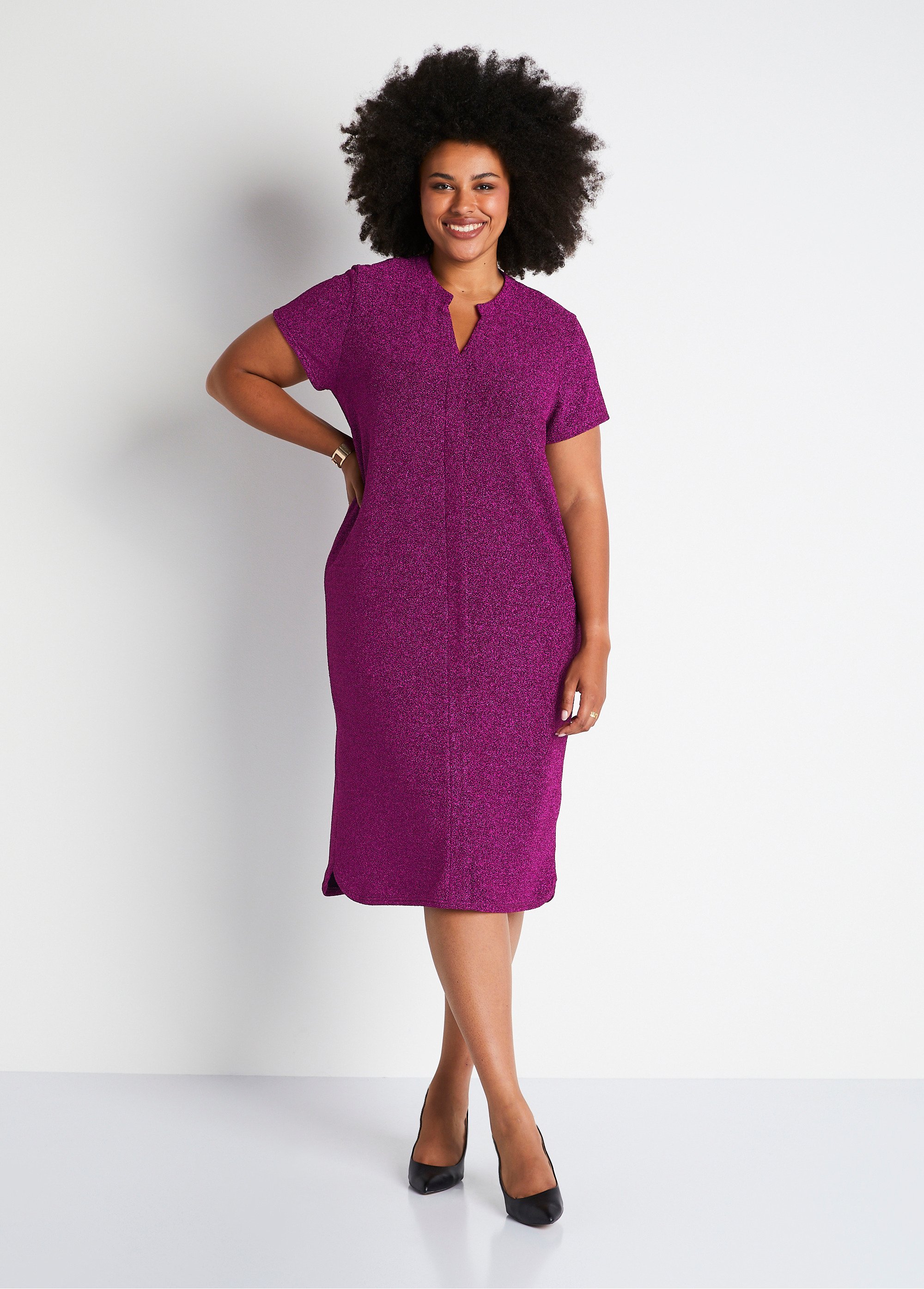 Robe courte évasée maille brillante