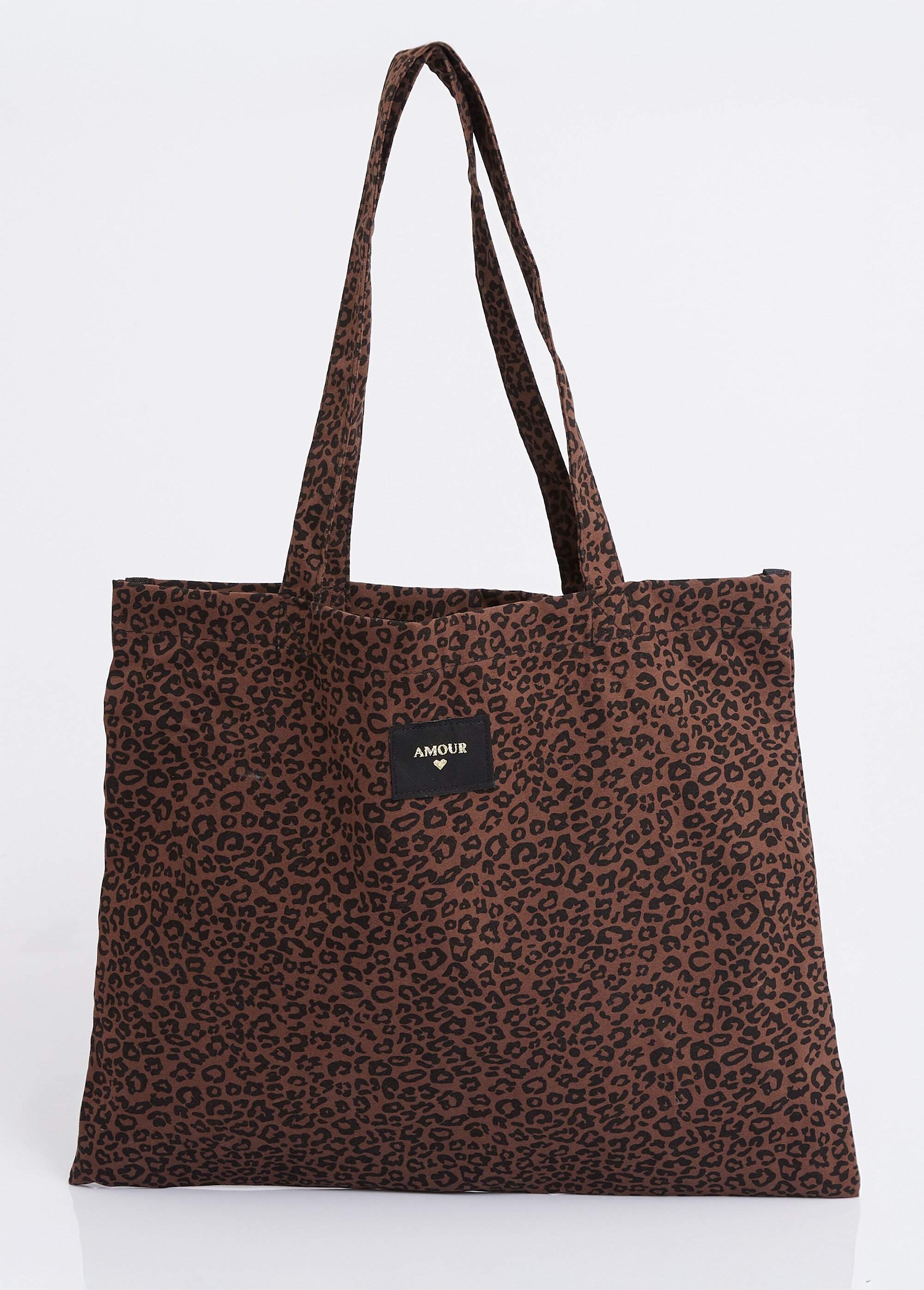 Sac tote bag carré motif léopard, Amour