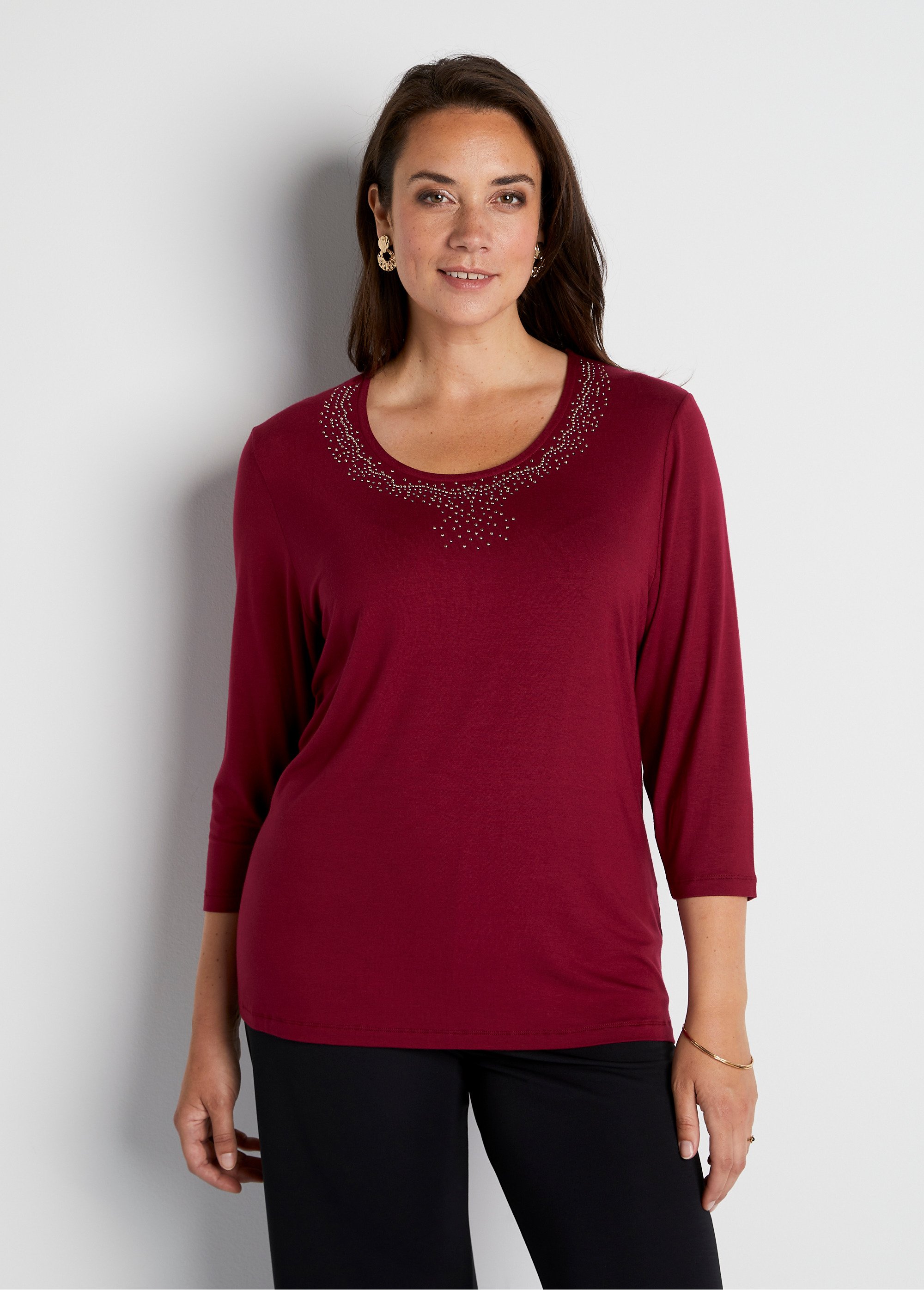 T-shirt Bordeaux à Manches 3/4 Atmosphere Pour Femme - Taille 36/38, Classique Et Confortable