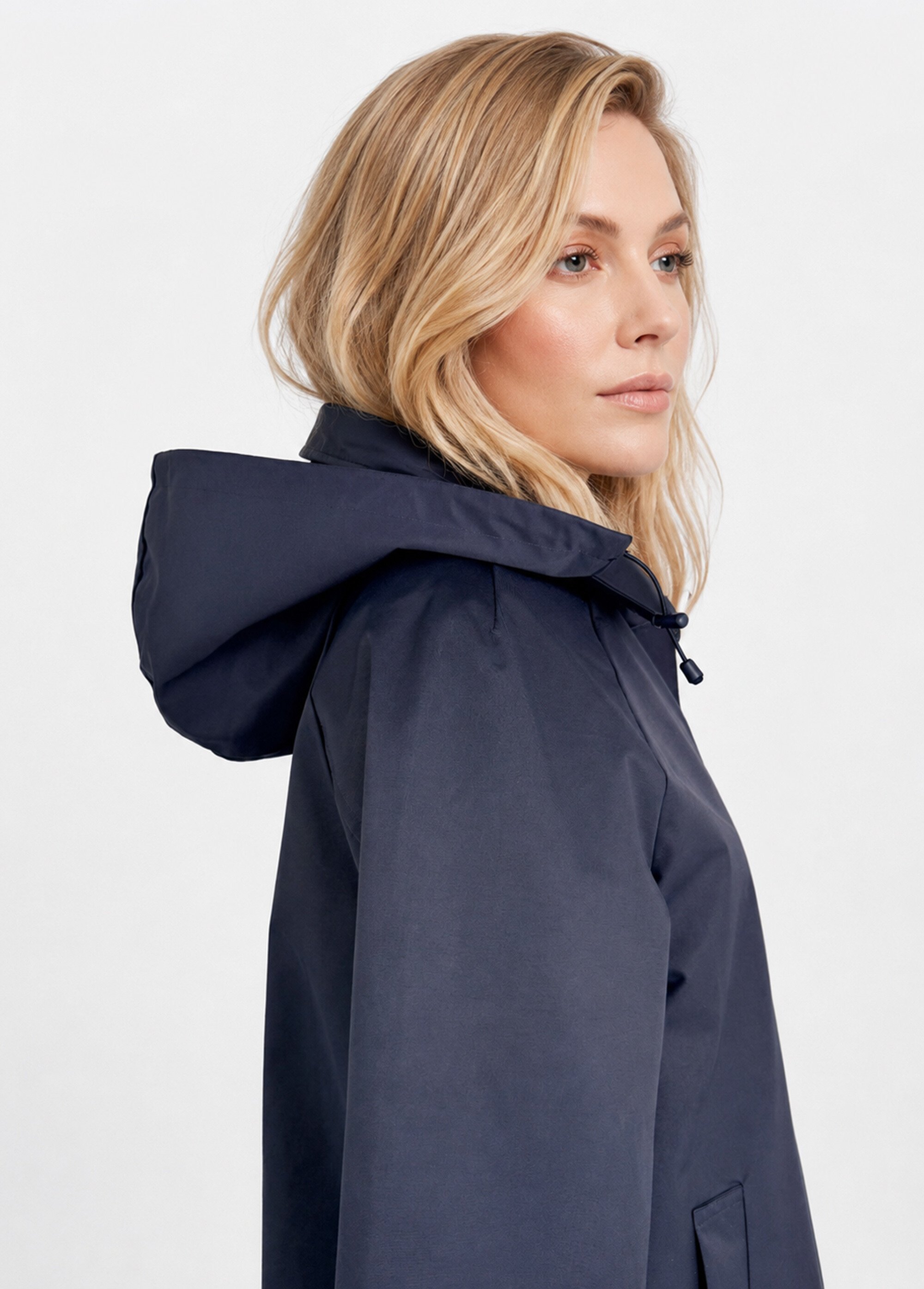 Trench court déperlant, capuche amovible Femme Bleu LJ-6051 DE1
