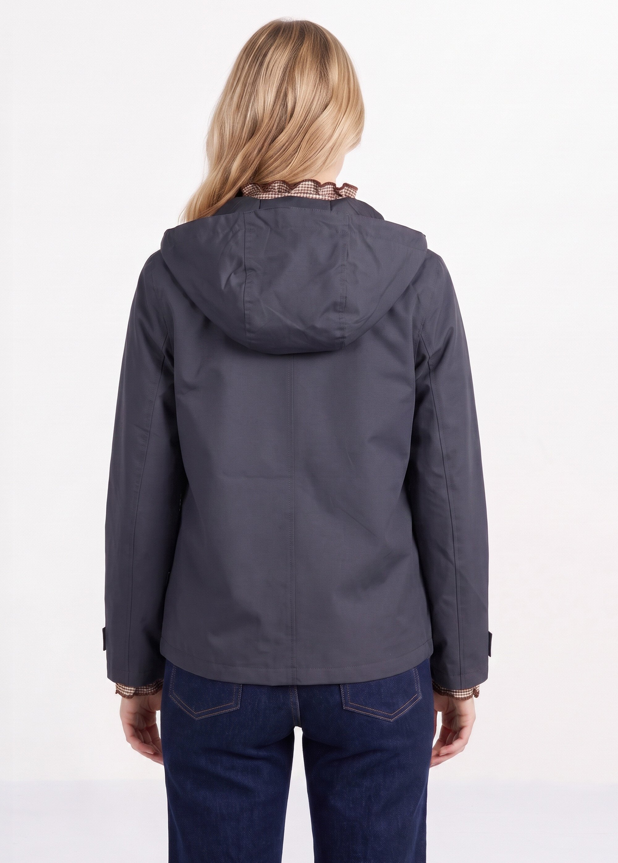 Trench court déperlant, capuche amovible Femme Bleu LJ-6051 DO1