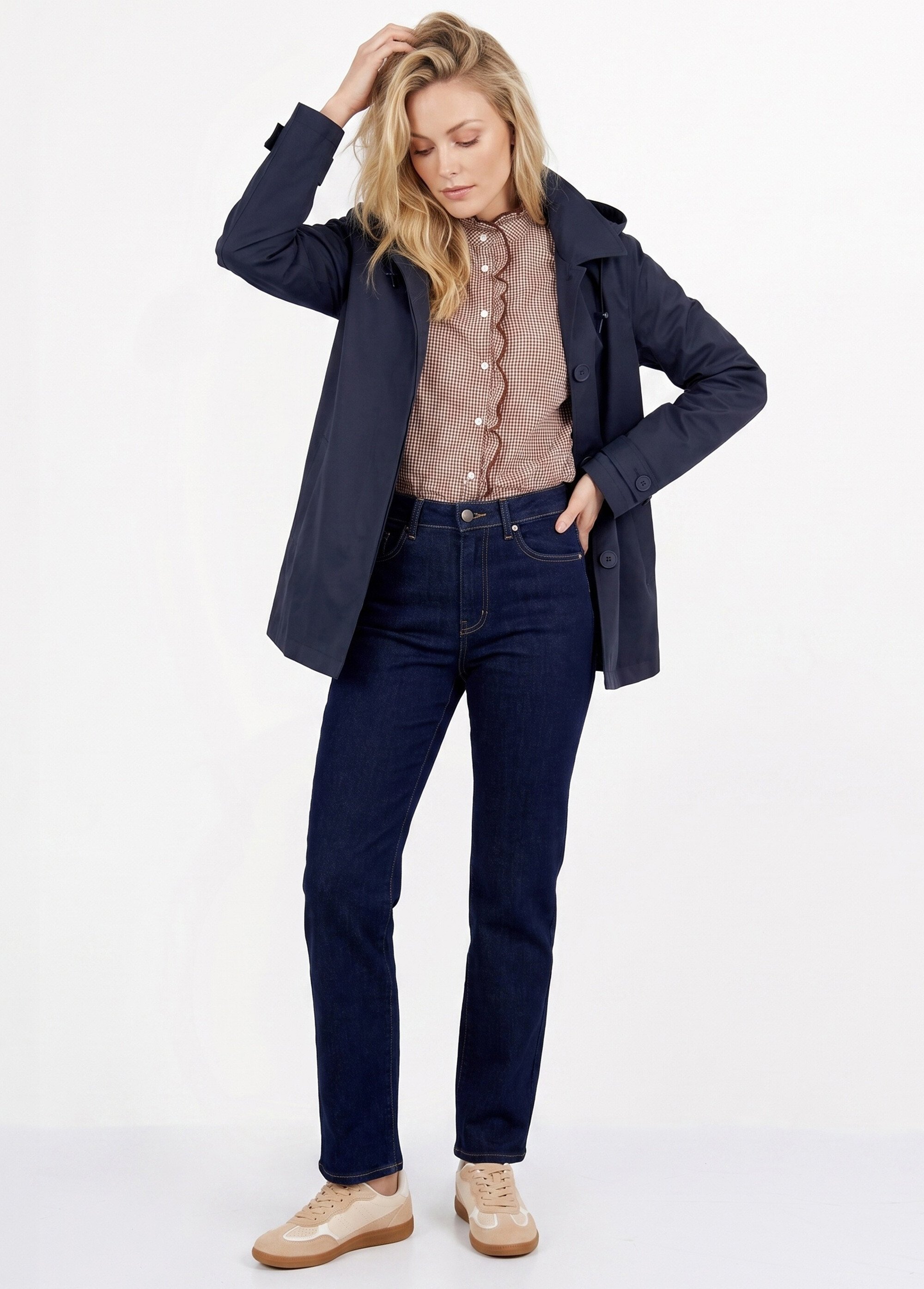 Trench court déperlant, capuche amovible Femme Bleu LJ-6051 SI1