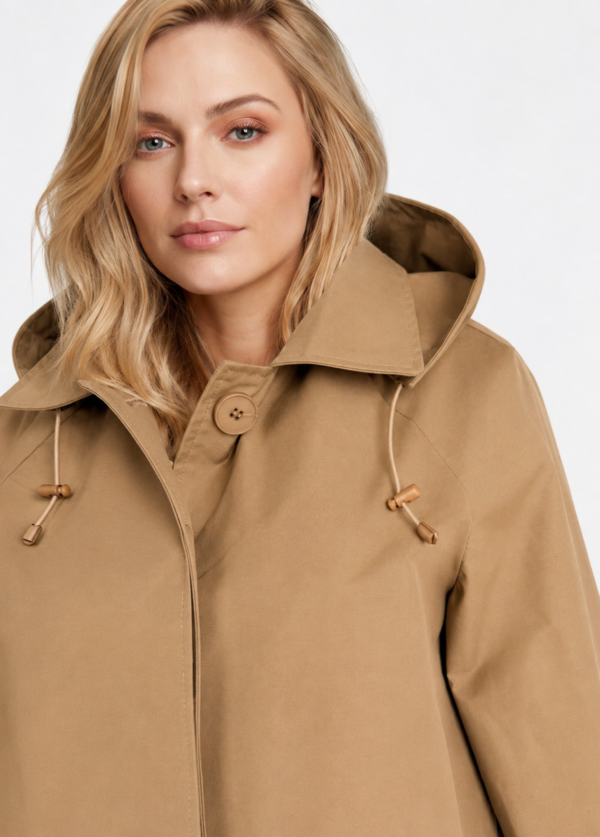 Trench court déperlant, capuche amovible Femme Marron LJ-6051 DE1