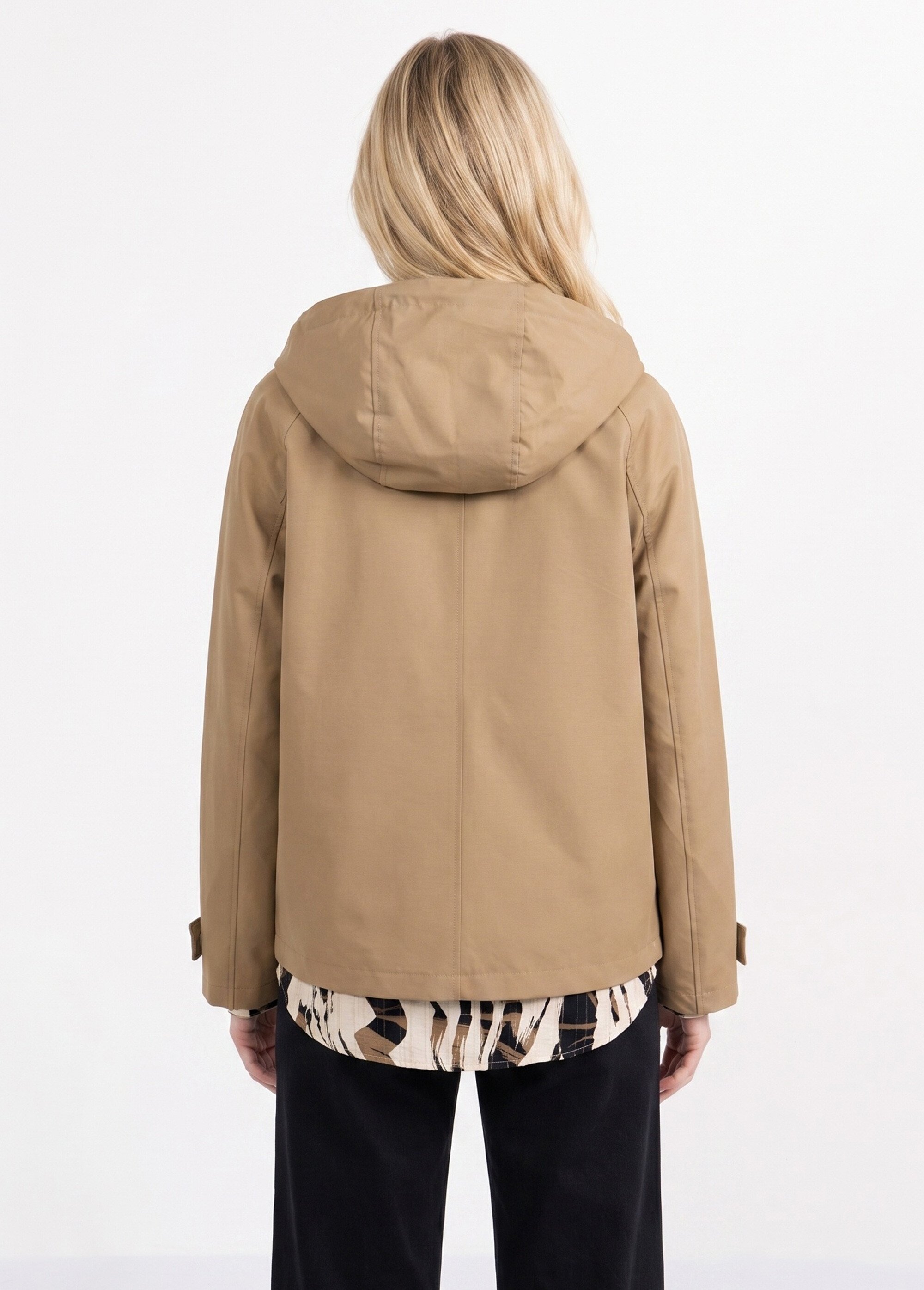 Trench court déperlant, capuche amovible Femme Marron LJ-6051 DO1