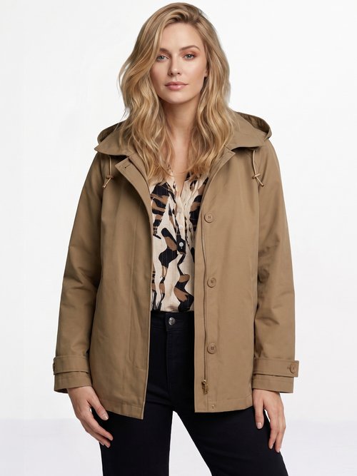 Trench court déperlant, capuche amovible Femme Marron LJ-6051 FA1