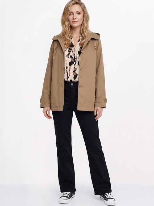 Trench court déperlant, capuche amovible Femme Marron LJ-6051 SI1