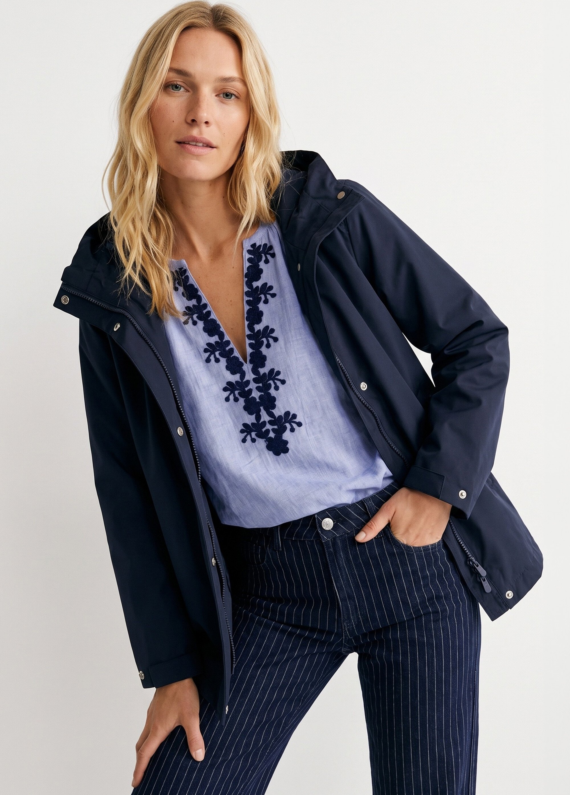 Veste coupe vent imperméable col montant Femme Bleu LJ-6104 MV1