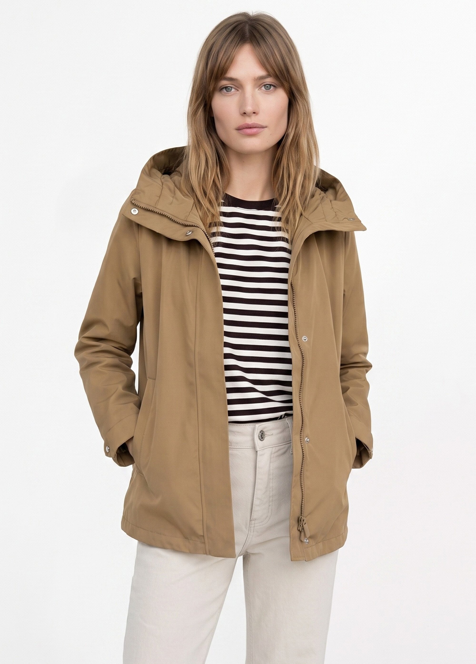 Veste coupe vent imperméable col montant Femme Marron LJ-6104 FA1