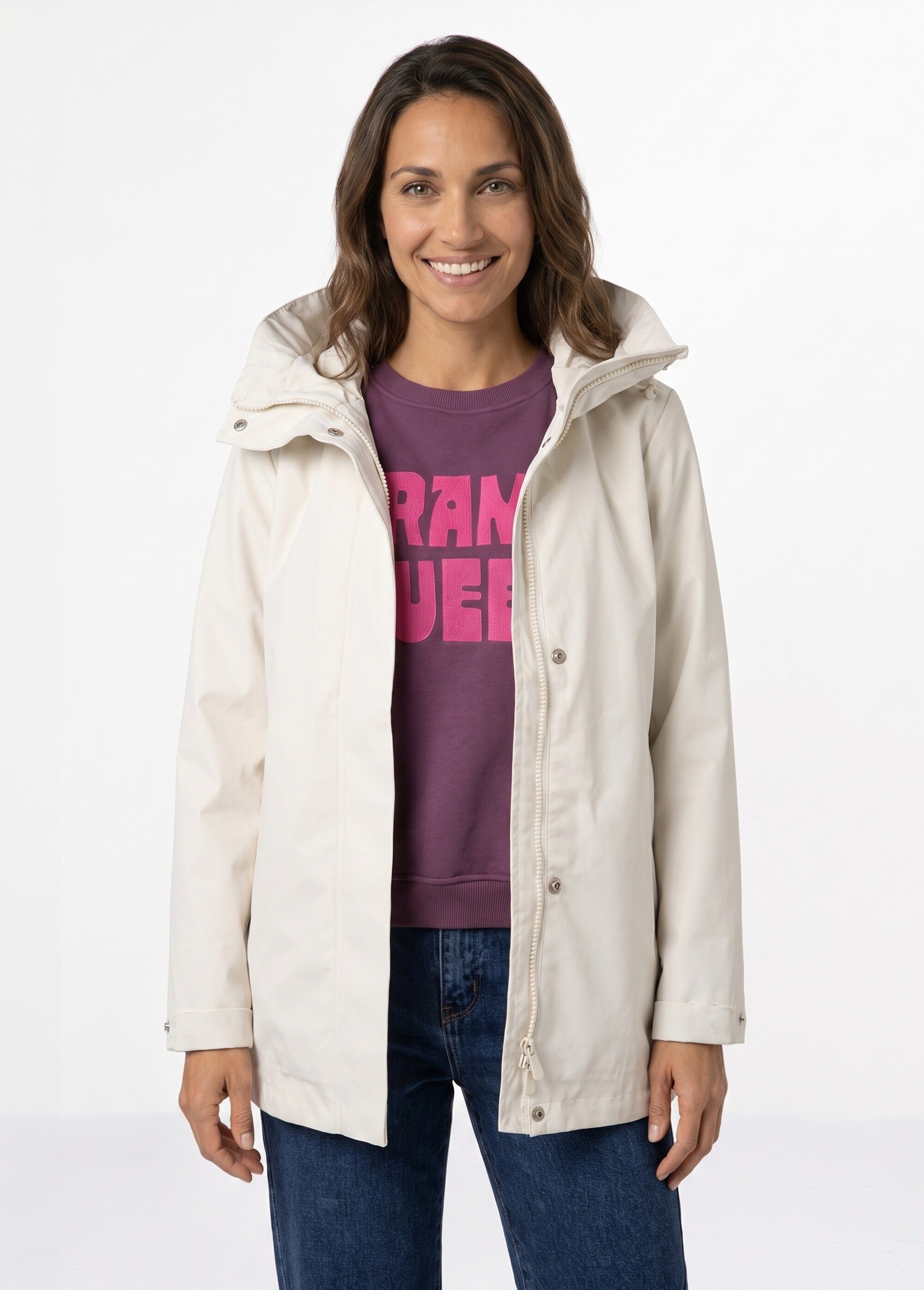 Veste coupe vent imperméable col montant Femme Beige LJ-6104 FA1
