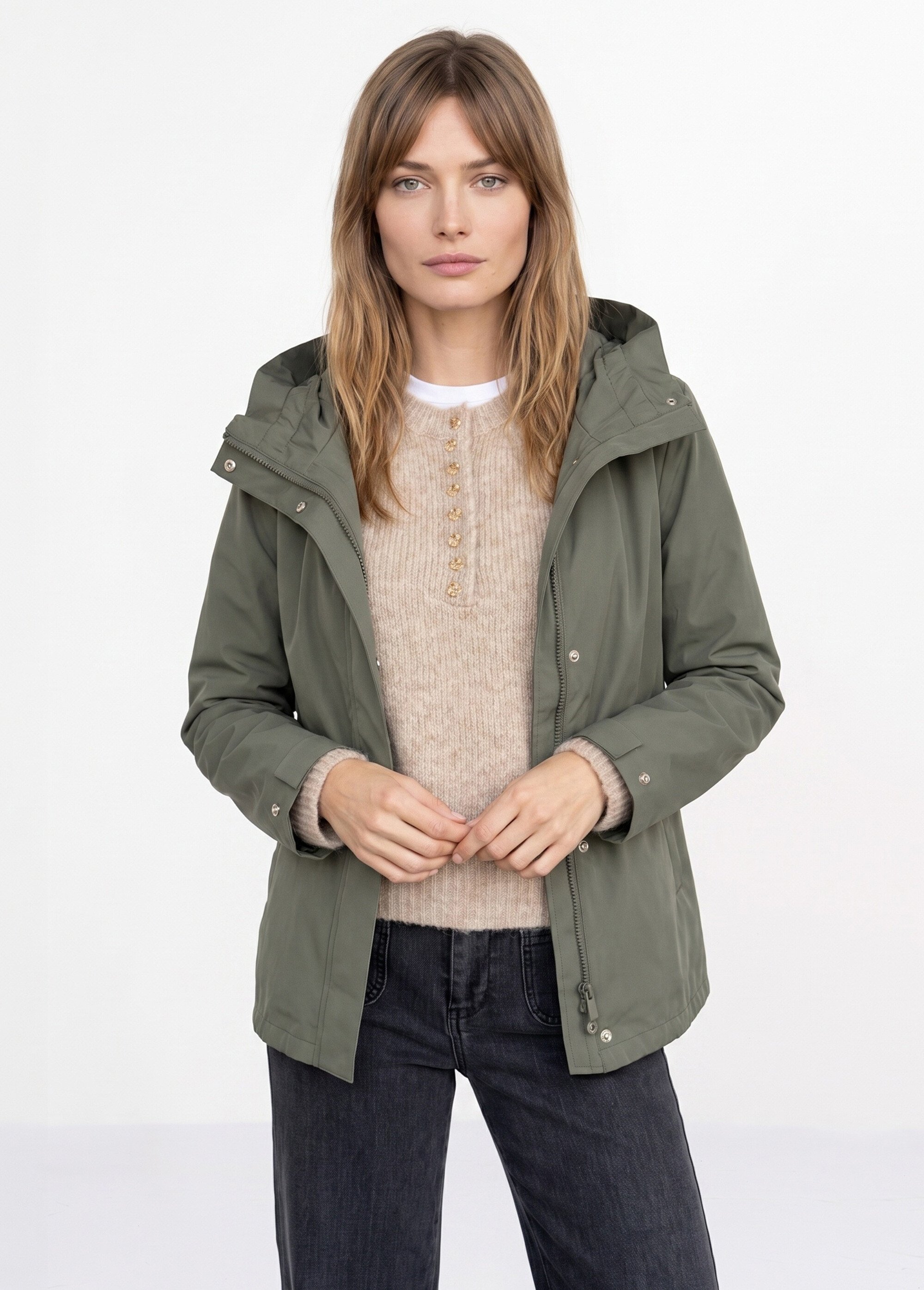 Veste coupe vent imperméable col montant Femme Vert LJ-6104 FA1
