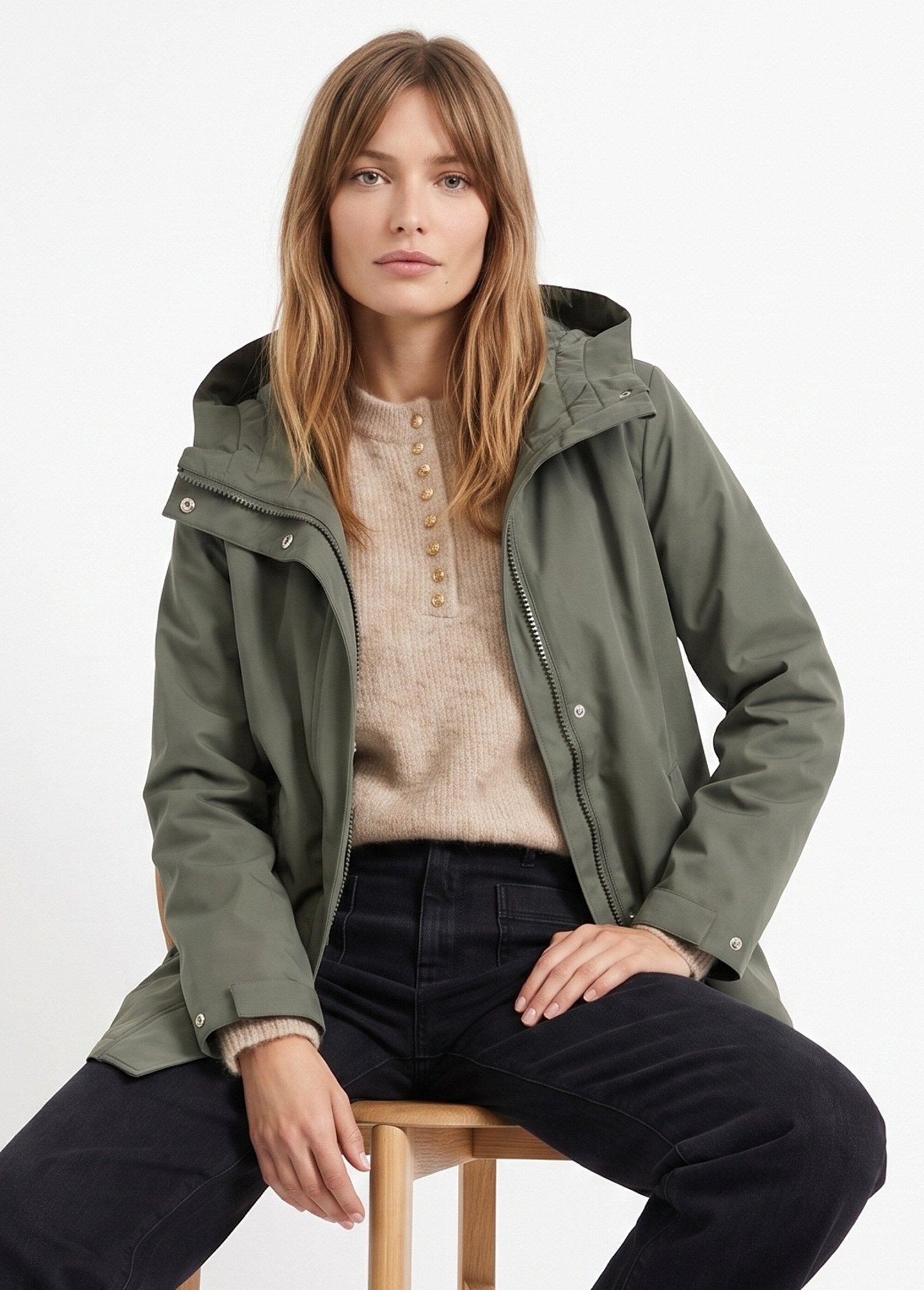 Veste coupe vent imperméable col montant Femme Vert LJ-6104 MV1