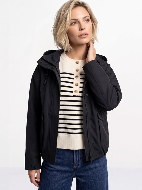 Veste courte coupe vent, capuche amovible Femme Noir LJ-6110 MV1