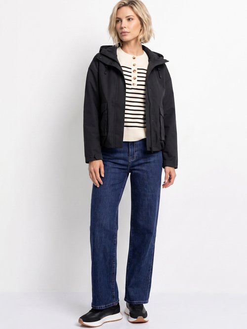 Veste courte coupe vent, capuche amovible Femme Noir LJ-6110 SI1