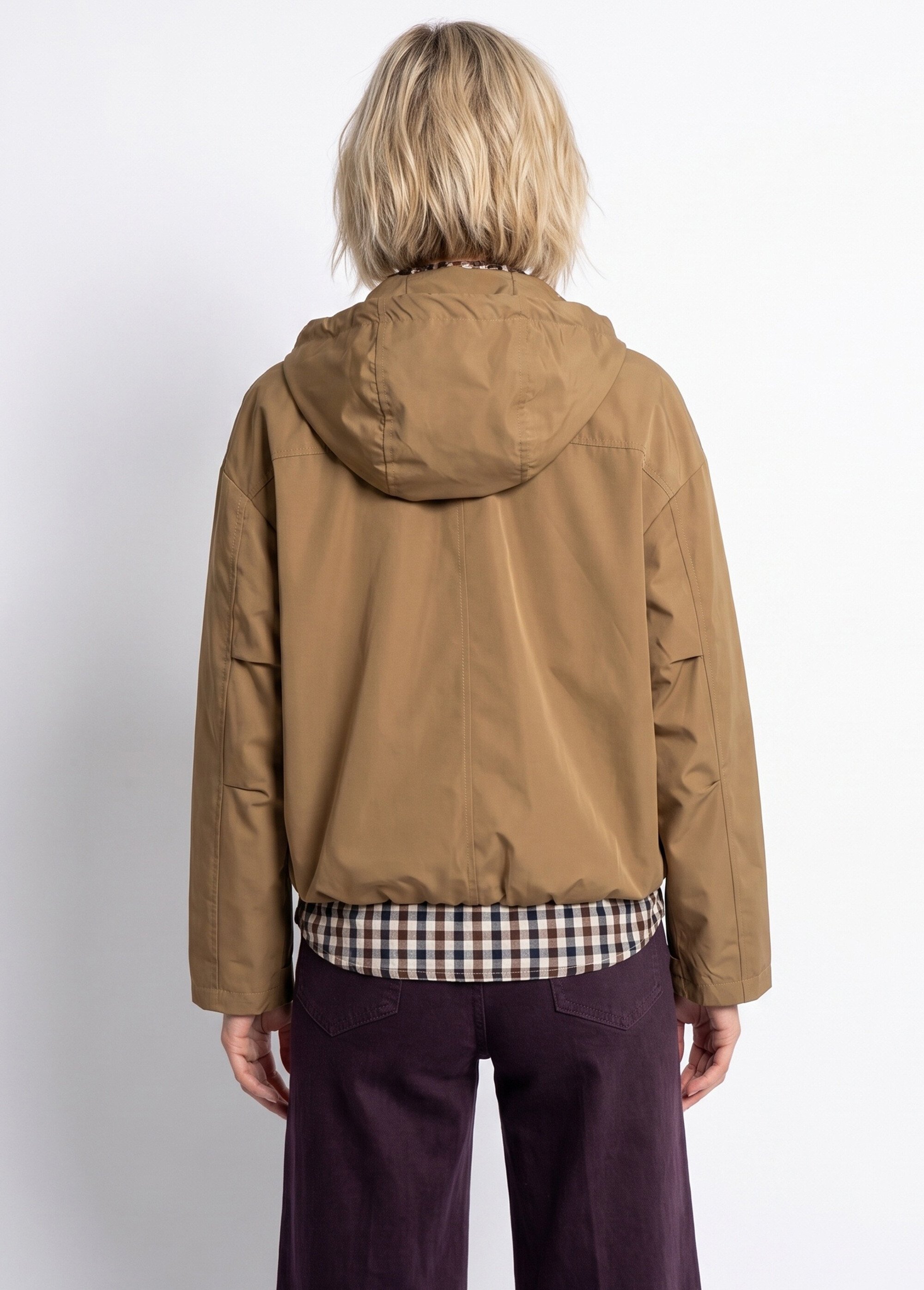 Veste courte coupe vent, capuche amovible Femme Marron LJ-6110 DO1