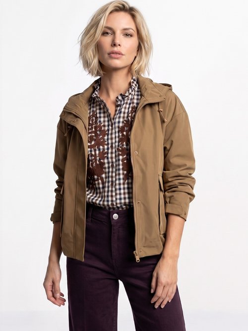 Veste courte coupe vent, capuche amovible Femme Marron LJ-6110 FA1
