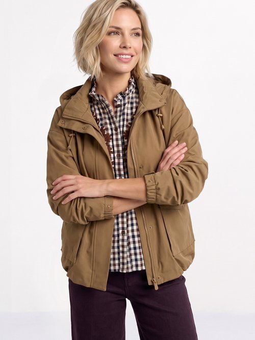 Veste courte coupe vent, capuche amovible Femme Marron LJ-6110 MV1