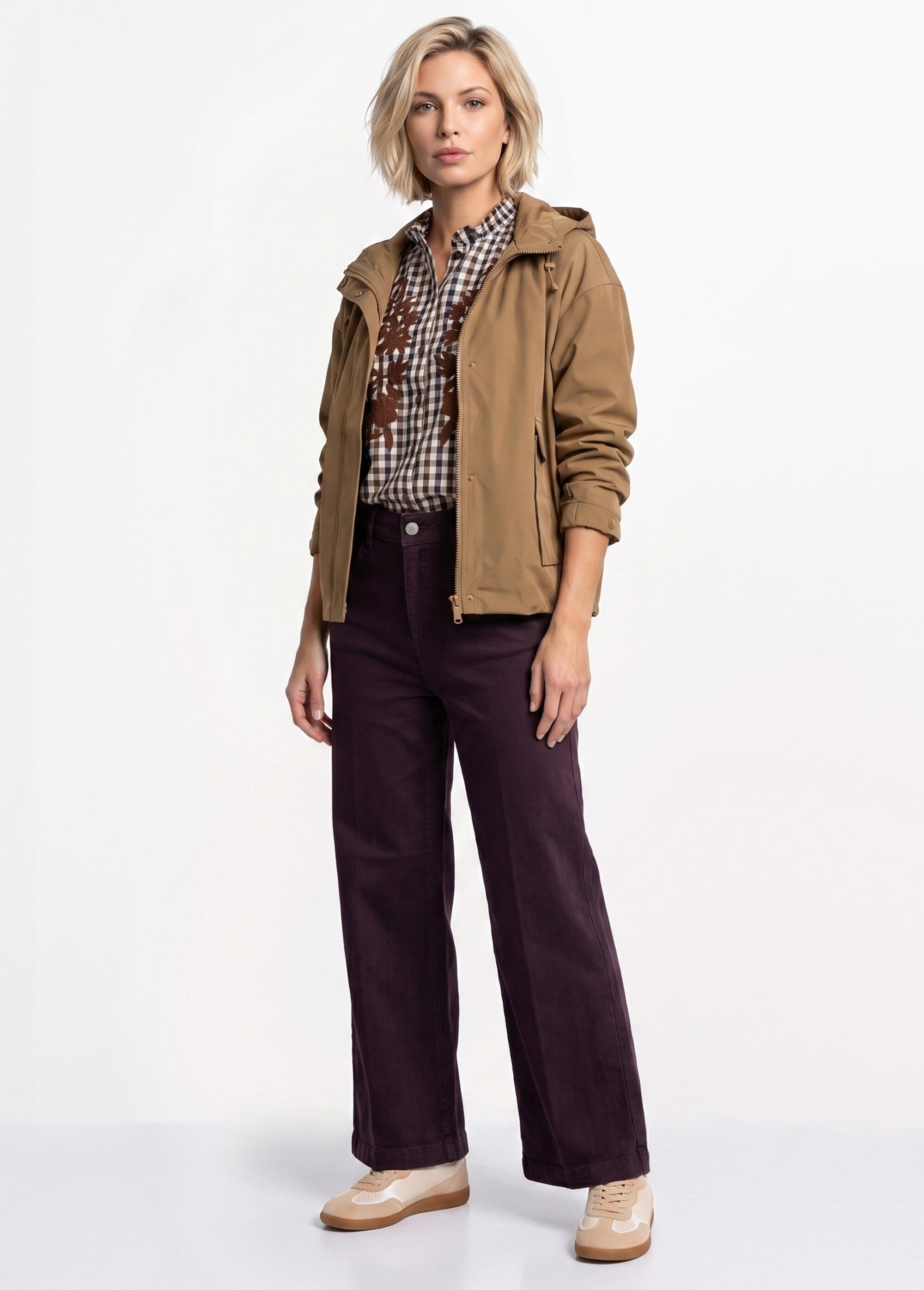 Veste courte coupe vent, capuche amovible Femme Marron LJ-6110 SI1