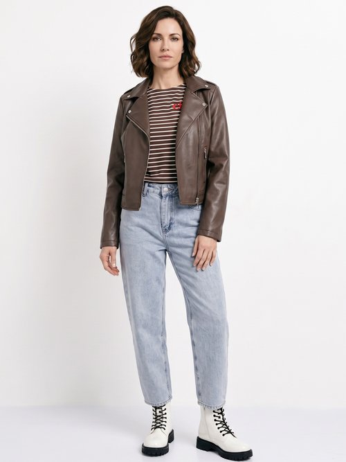 Veste de motard zippée en simili cuir Femme Marron SFT-S-3808 SI1