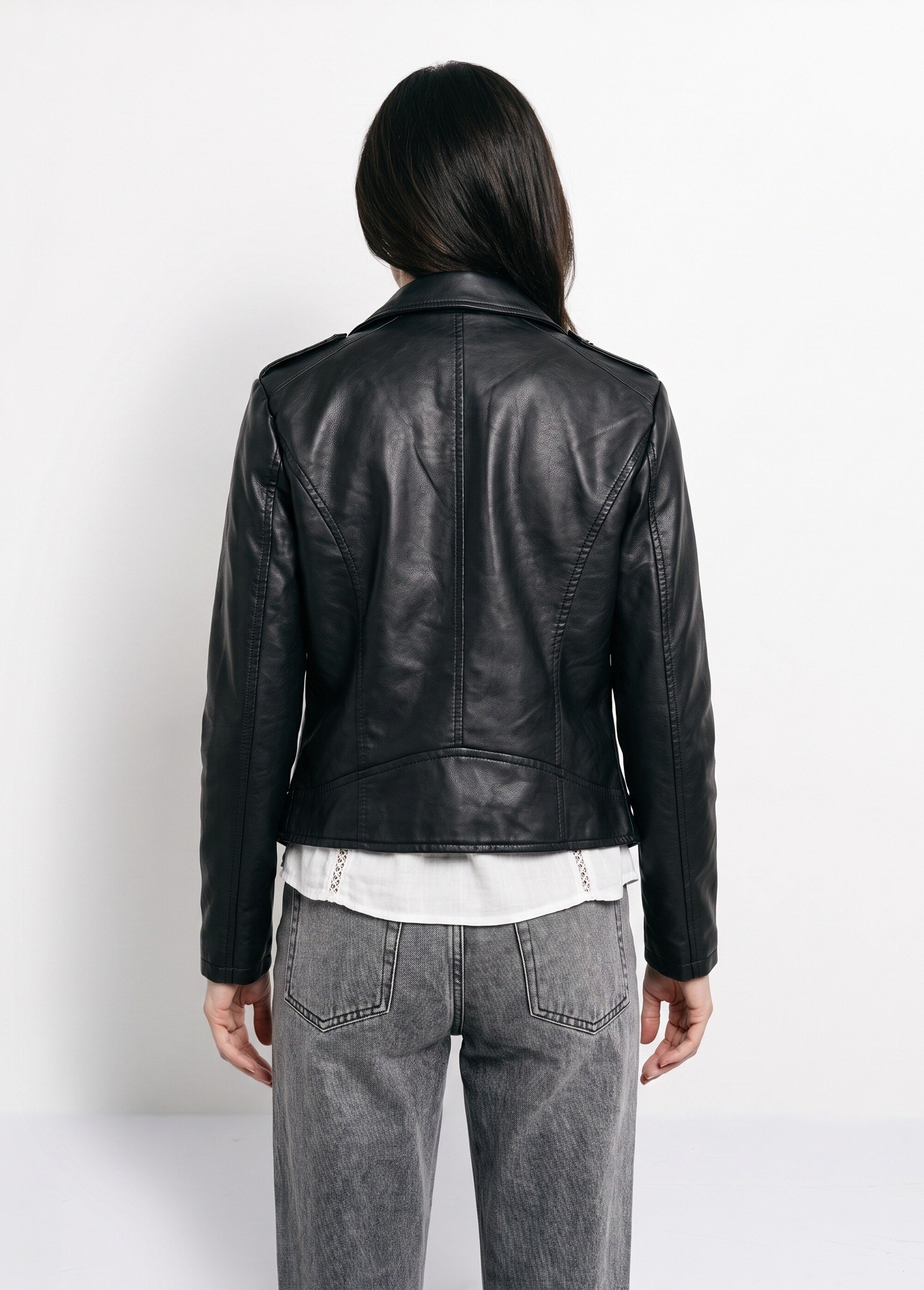 Veste de motard zippée en simili cuir Femme Noir SFT-S-3808 DO1