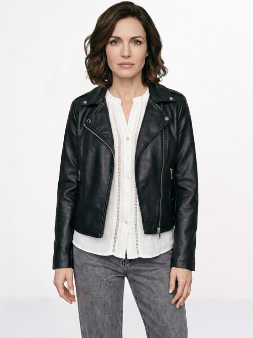 Veste de motard zippée en simili cuir Femme Noir SFT-S-3808 FA1