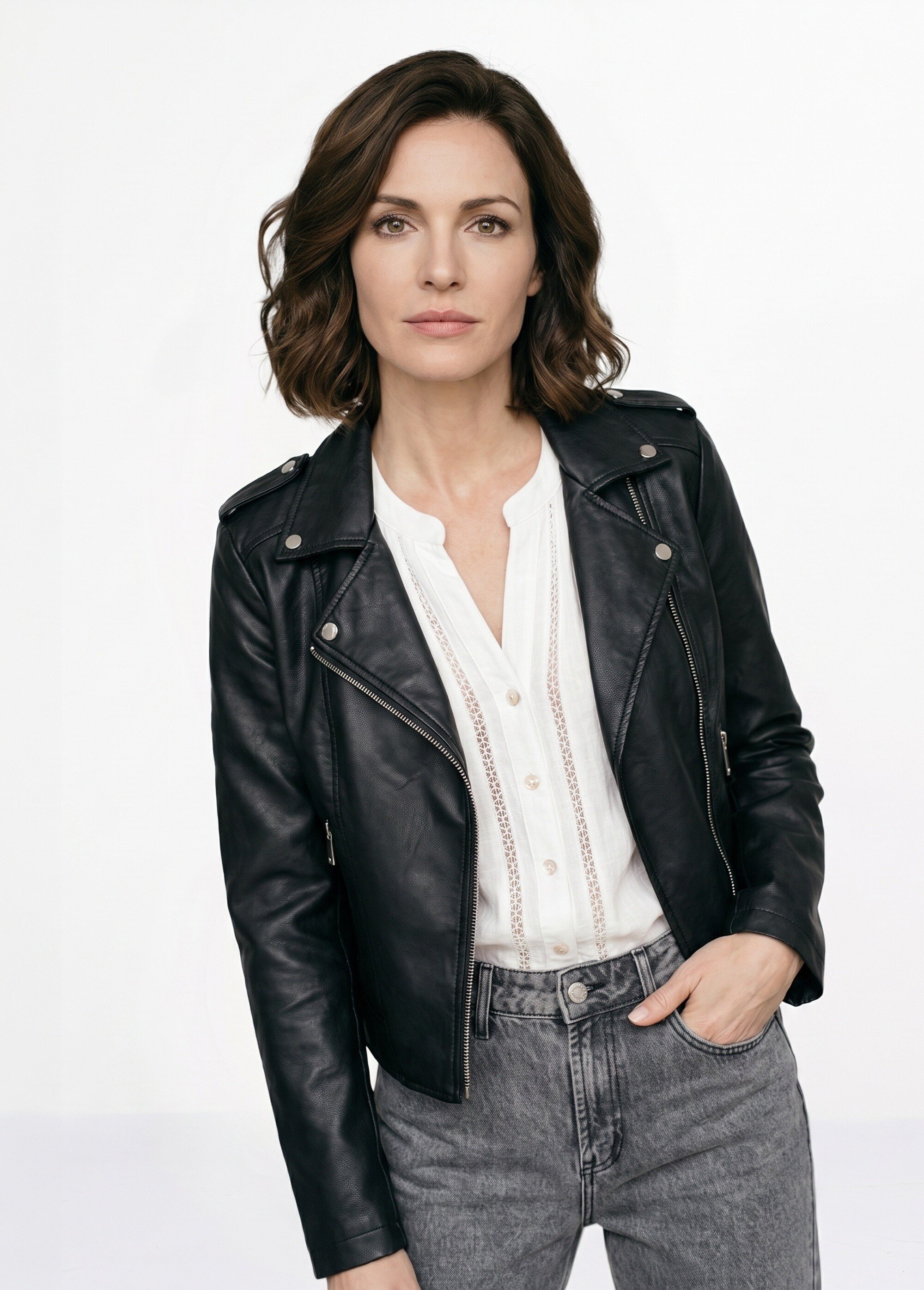 Veste de motard zippée en simili cuir Femme Noir SFT-S-3808 MV1