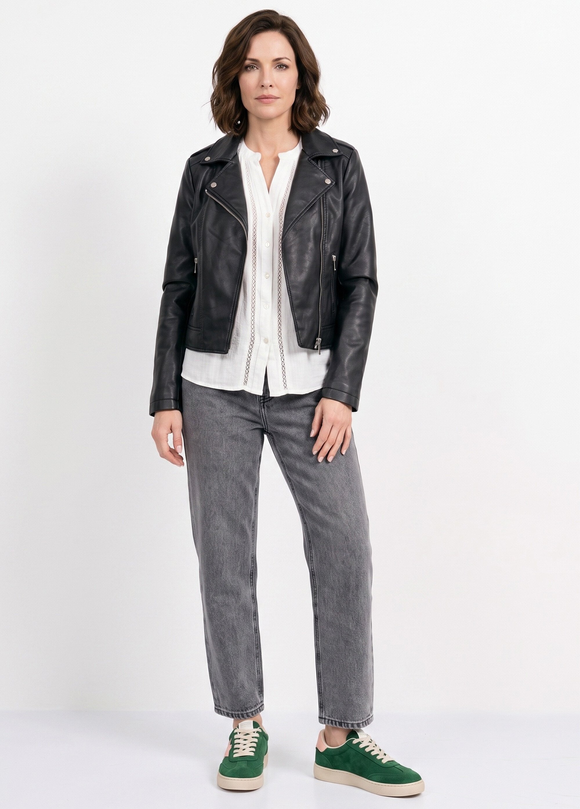 Veste de motard zippée en simili cuir Femme Noir SFT-S-3808 SI1
