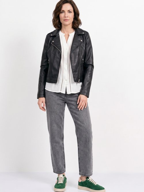 Veste de motard zippée en simili cuir Femme Noir SFT-S-3808 SI1