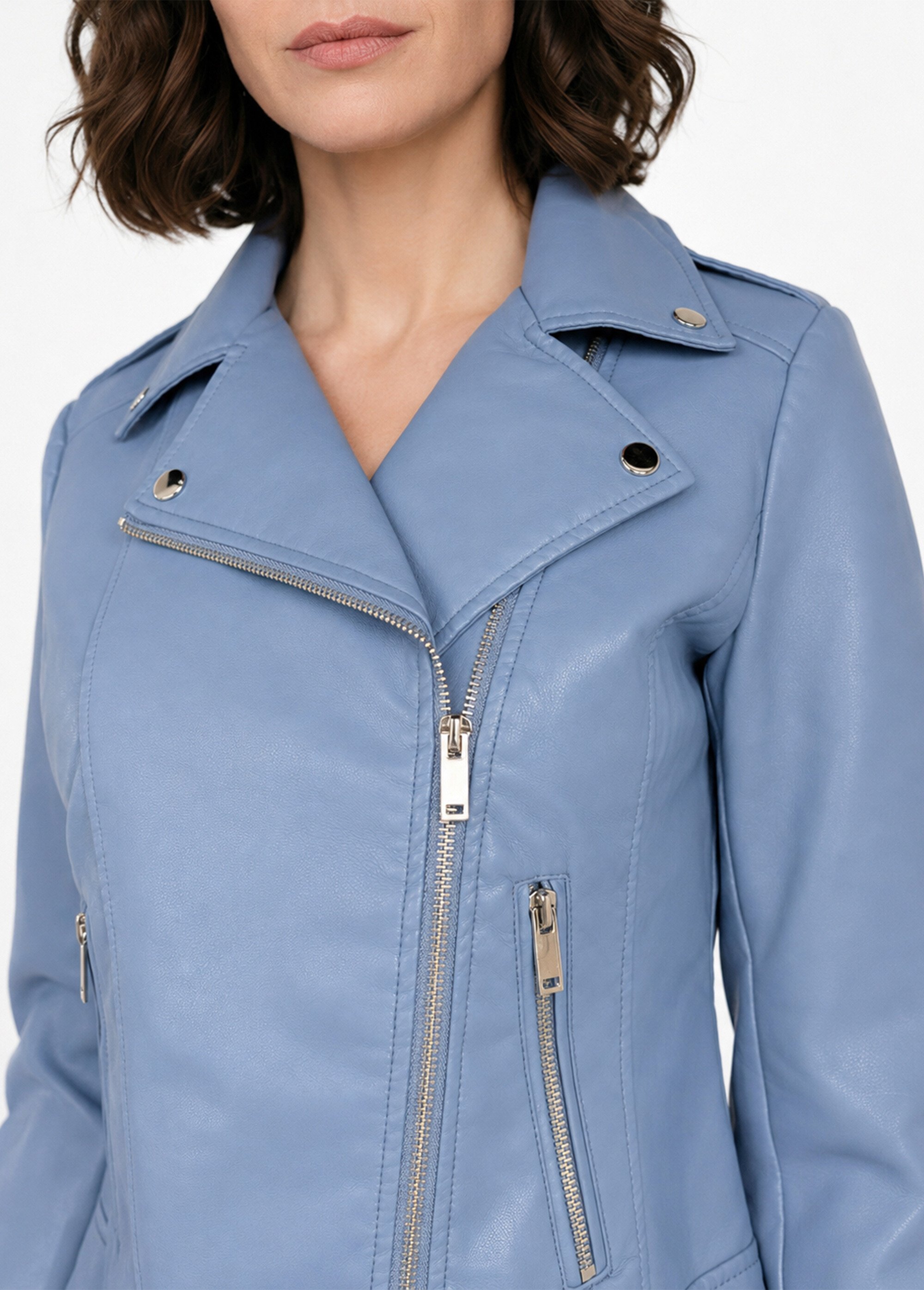 Veste de motard zippée en simili cuir Femme Bleu SFT-S-3808 DE1