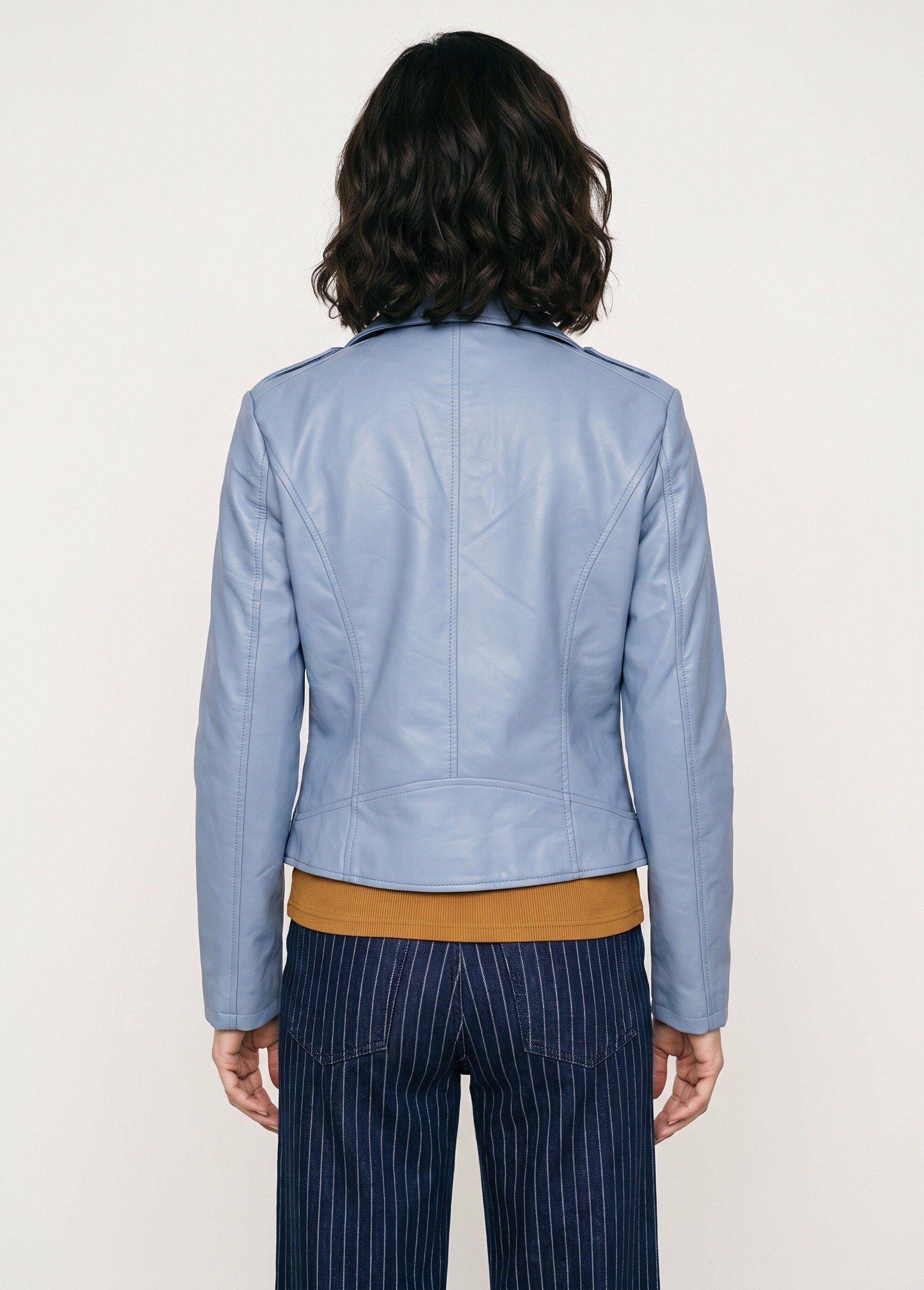 Veste de motard zippée en simili cuir Femme Bleu SFT-S-3808 DO1