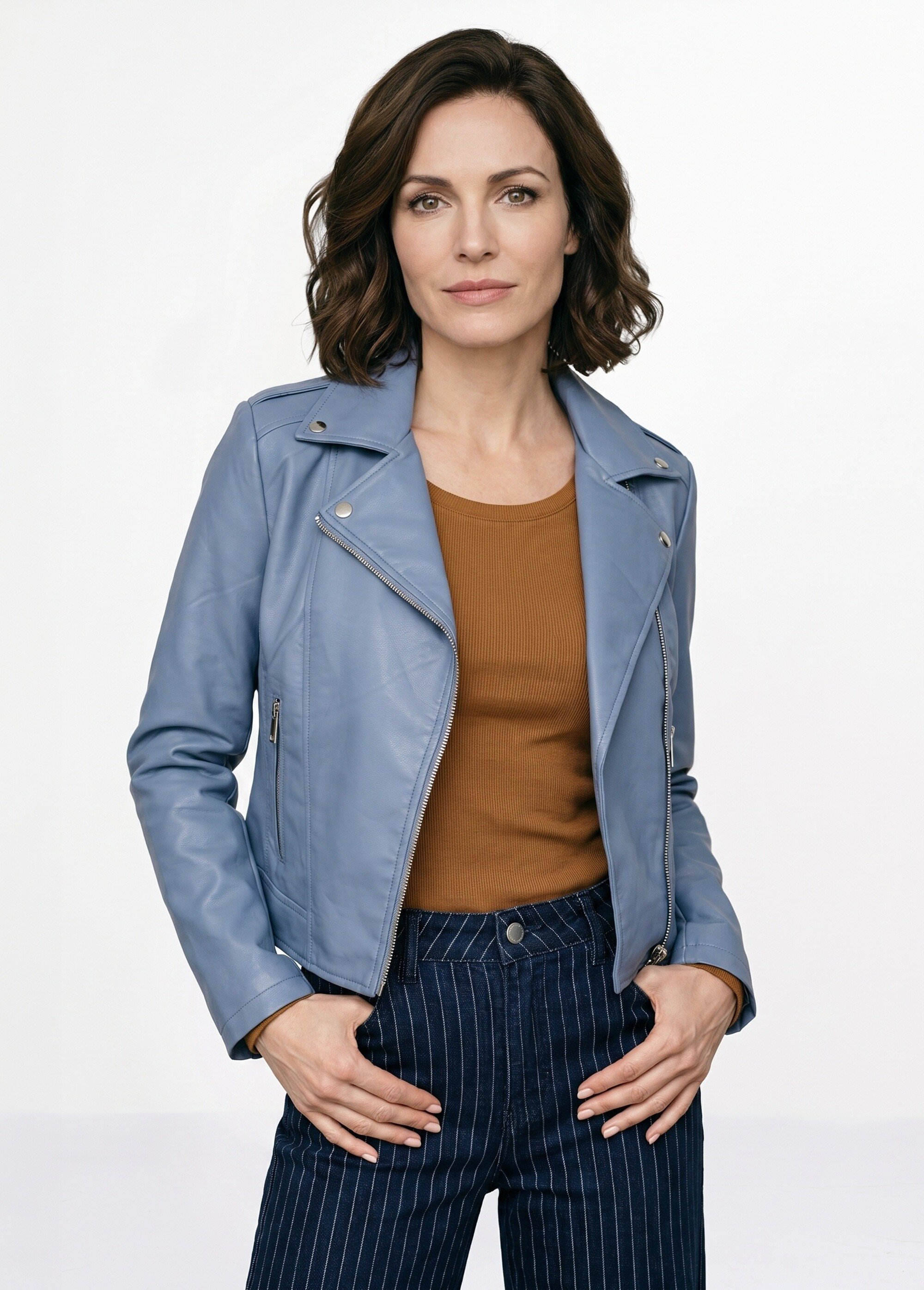 Veste de motard zippée en simili cuir Femme Bleu SFT-S-3808 MV1