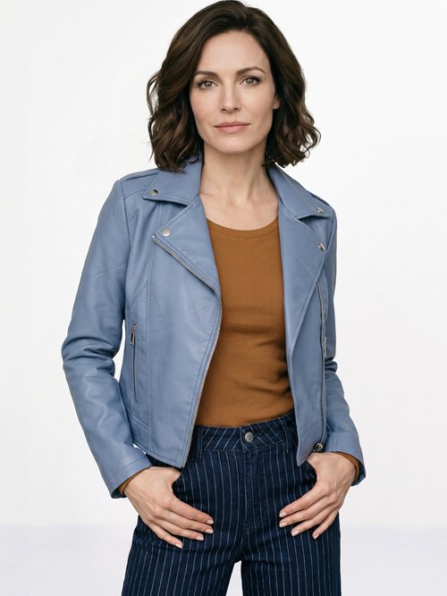 Veste de motard zippée en simili cuir Femme Bleu SFT-S-3808 MV1