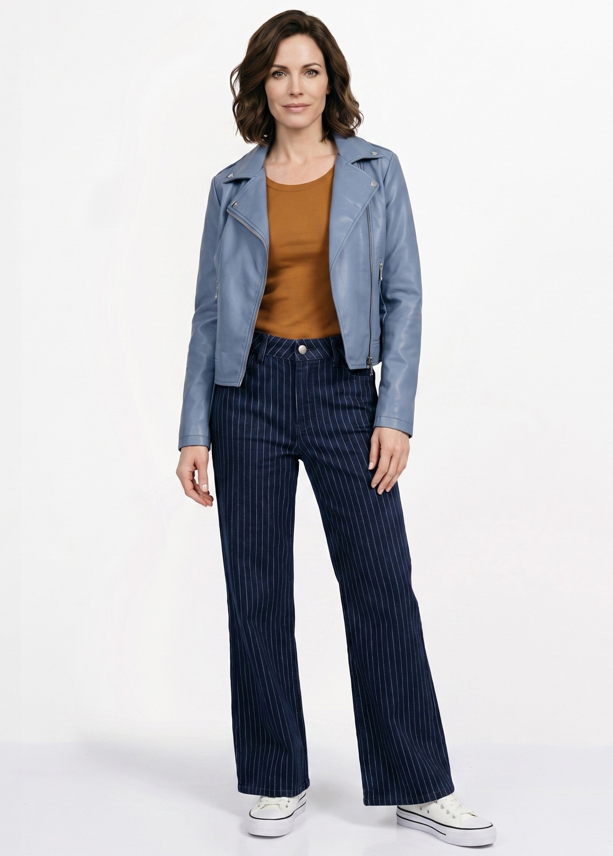 Veste de motard zippée en simili cuir Femme Bleu SFT-S-3808 SI1