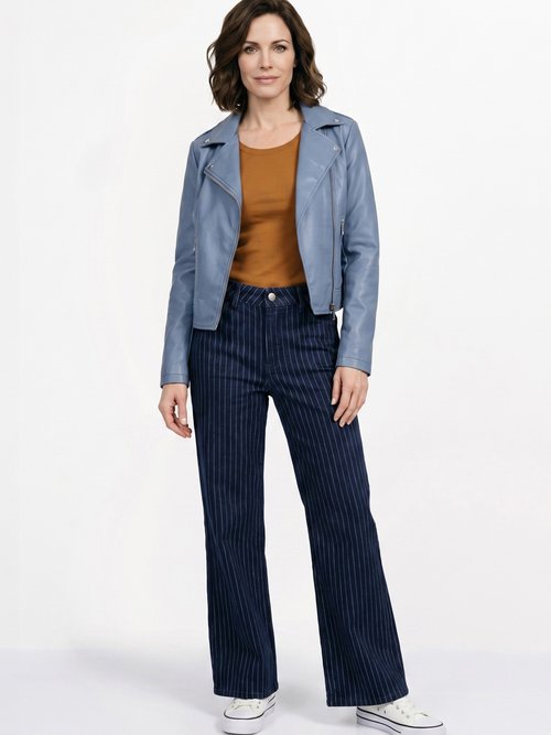 Veste de motard zippée en simili cuir Femme Bleu SFT-S-3808 SI1