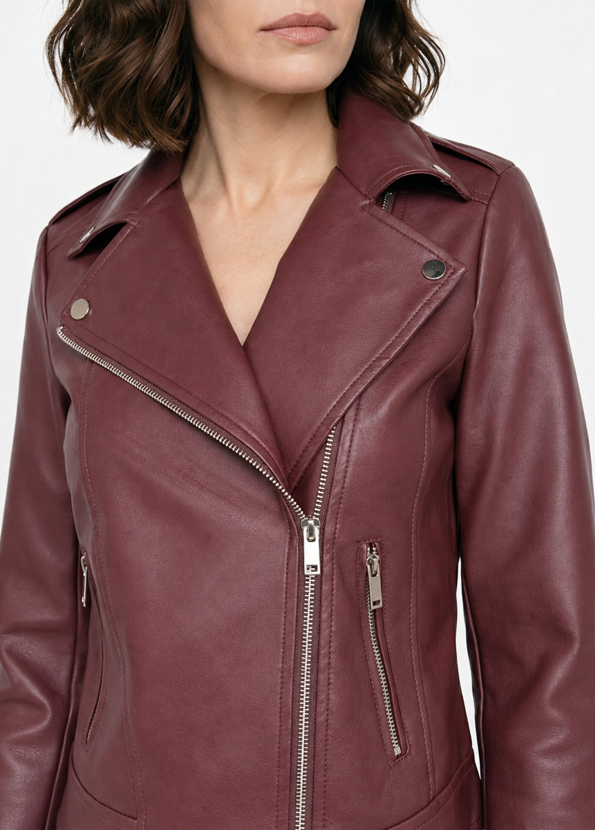 Veste de motard zippée en simili cuir Femme Rouge SFT-S-3808 DE1