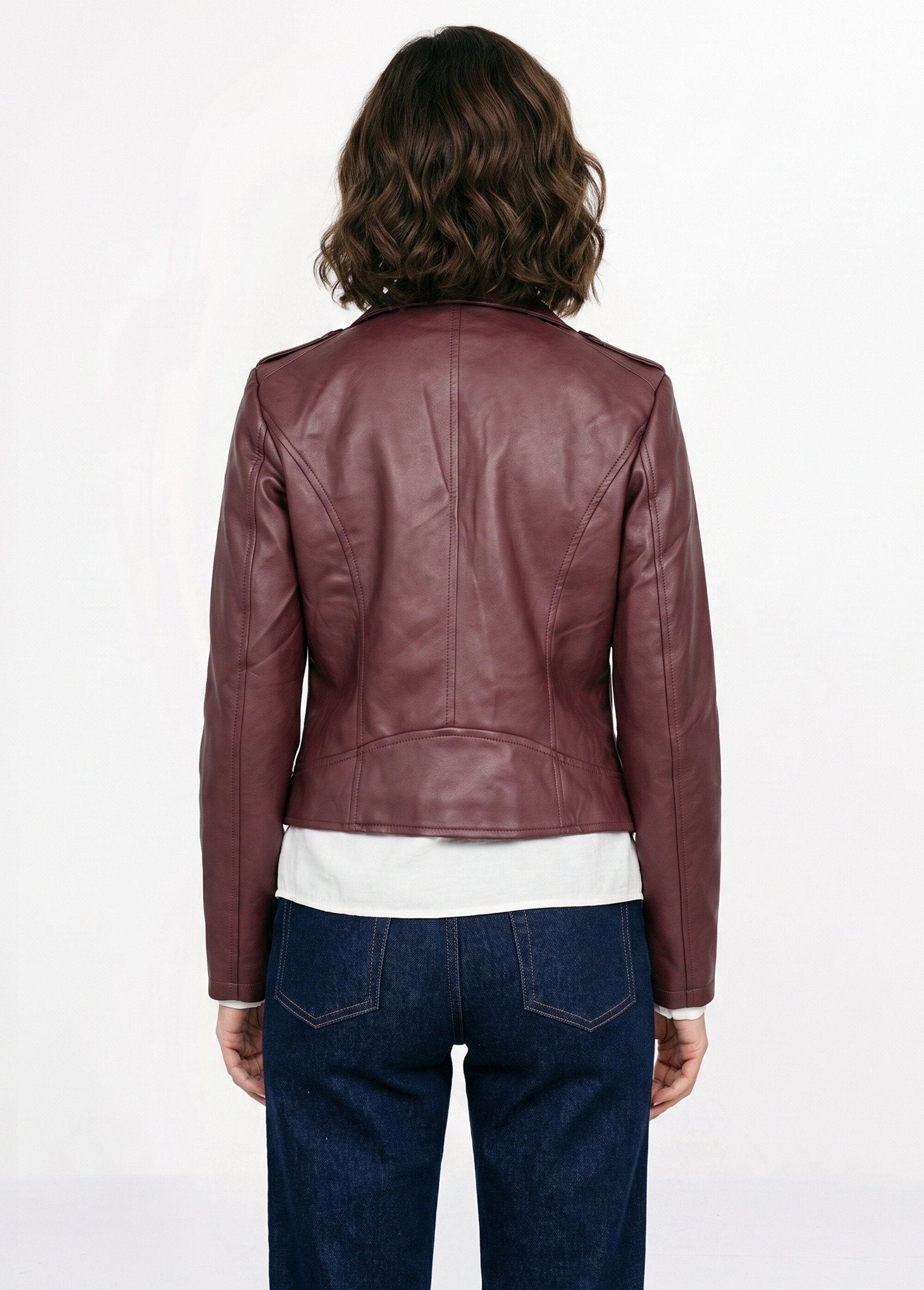 Veste de motard zippée en simili cuir Femme Rouge SFT-S-3808 DO1