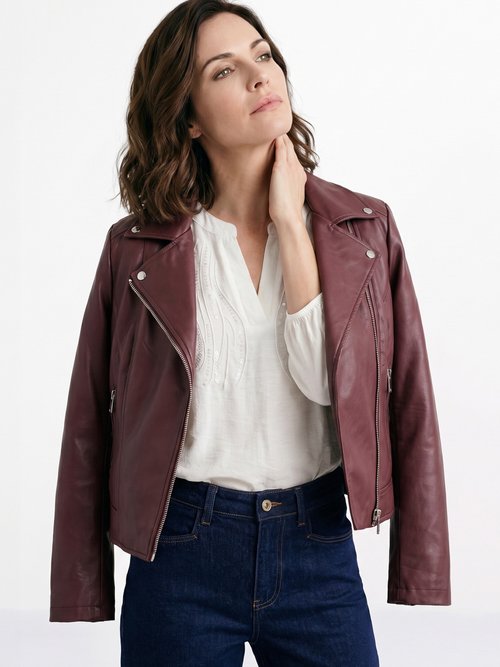 Veste de motard zippée en simili cuir Femme Rouge SFT-S-3808 MV1
