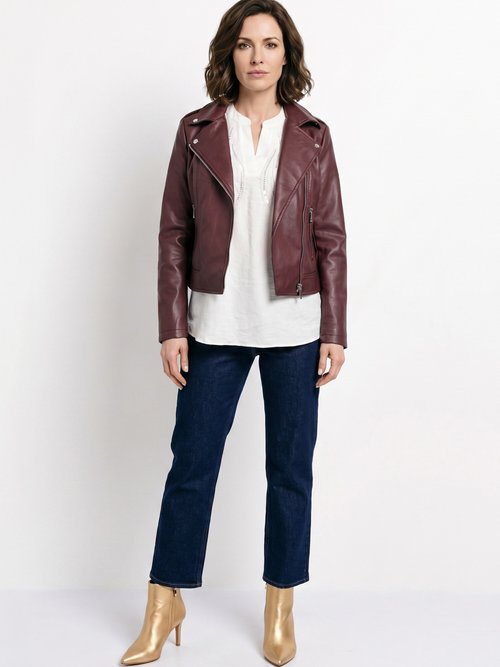 Veste de motard zippée en simili cuir Femme Rouge SFT-S-3808 SI1