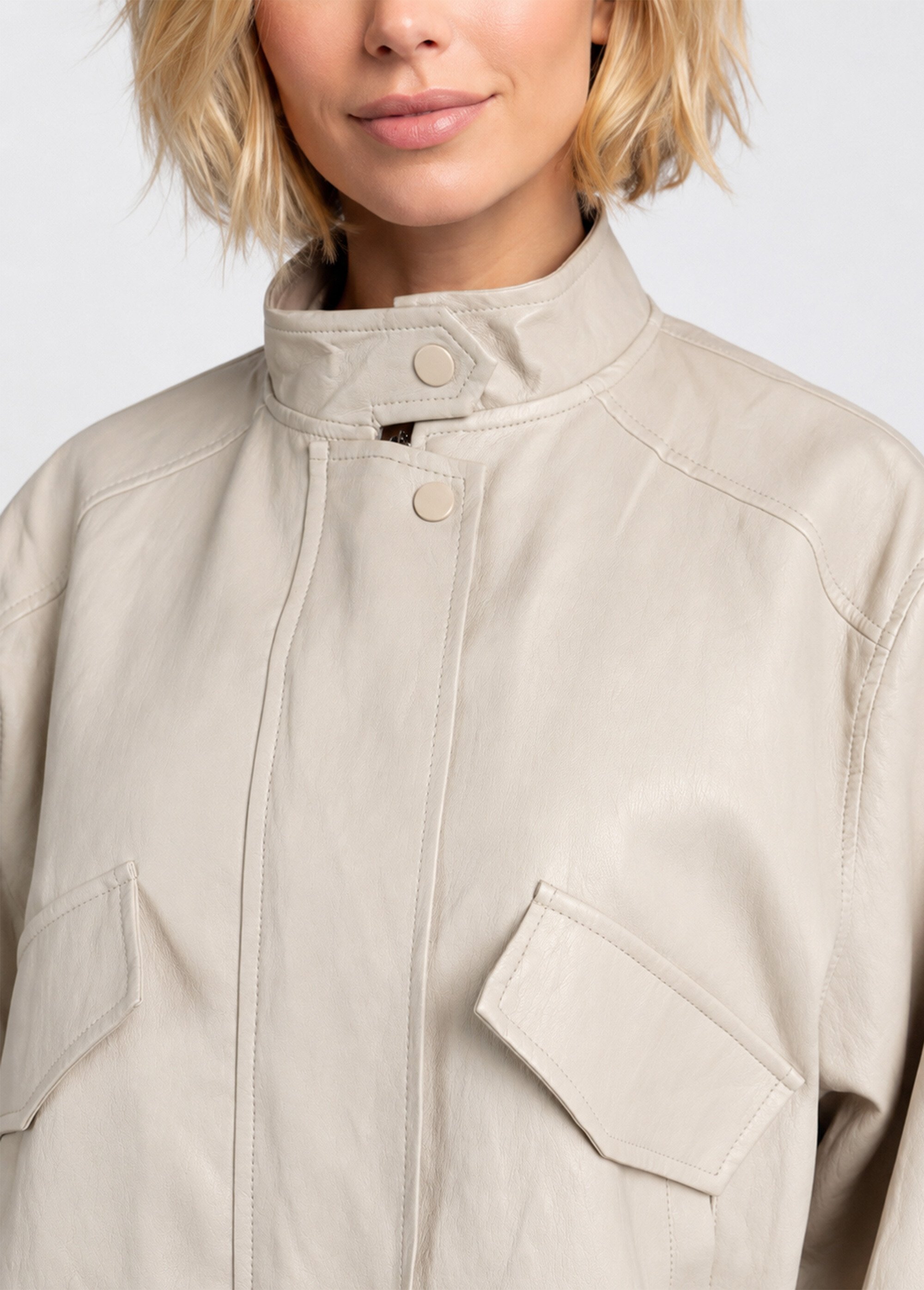 Veste motard en simili cuir froissé Femme Beige SFT-6903 DE1