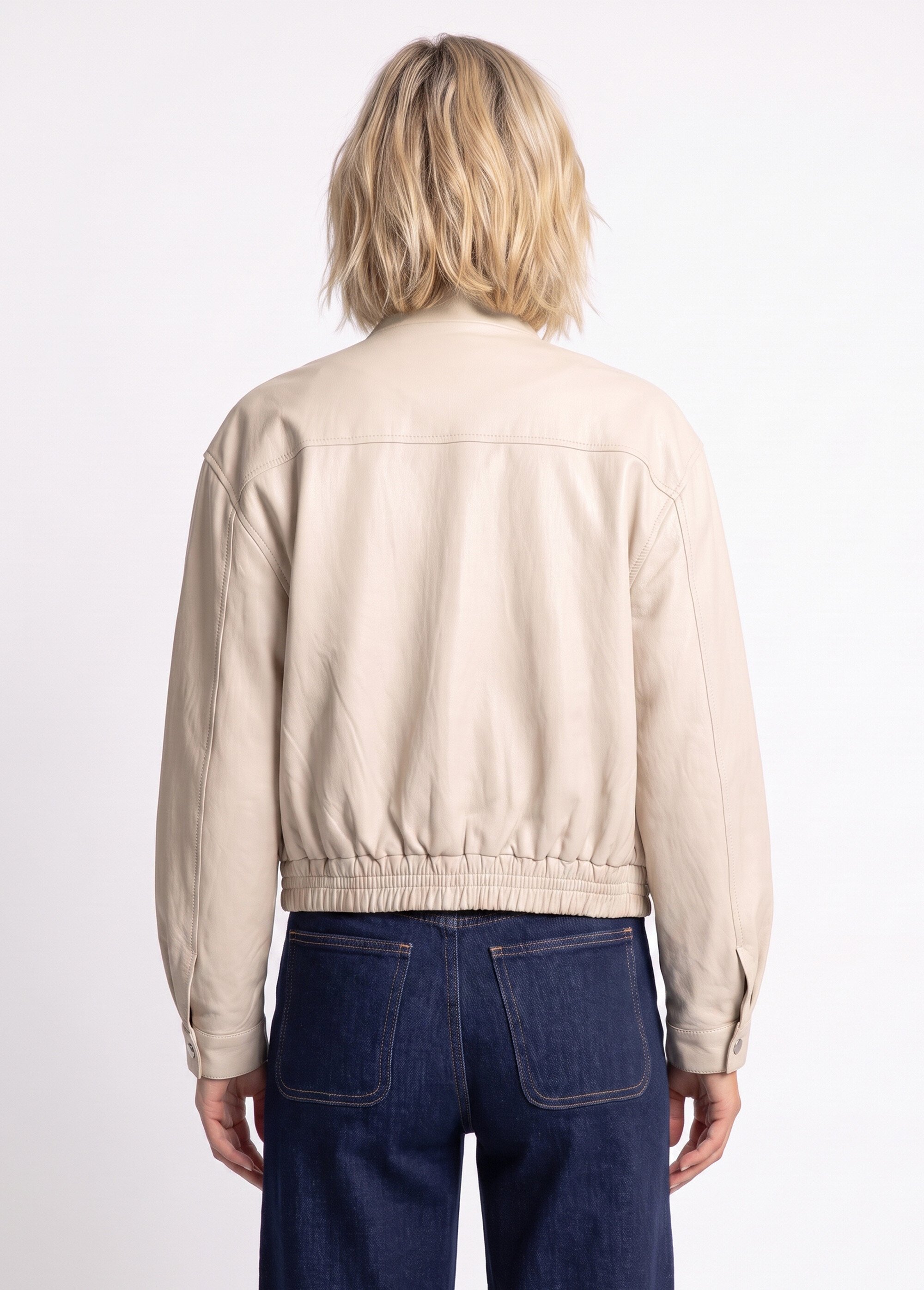 Veste motard en simili cuir froissé Femme Beige SFT-6903 DO1