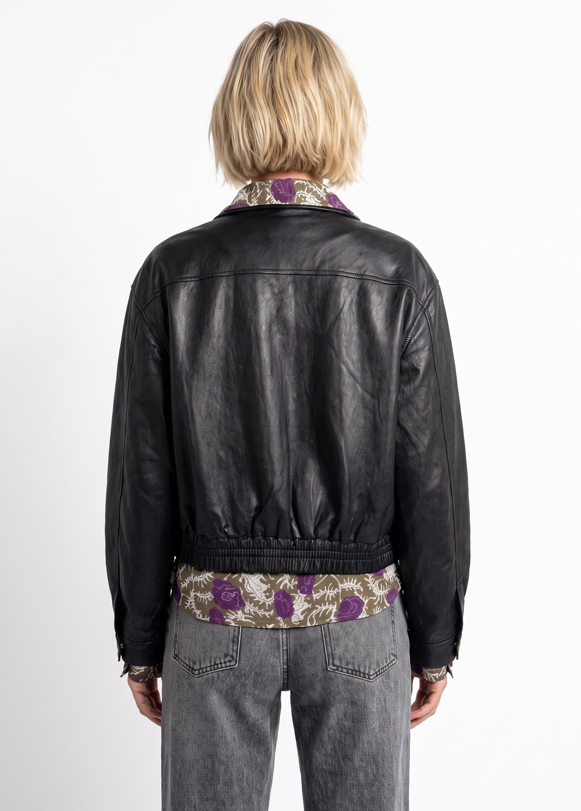Veste motard en simili cuir froissé Femme Noir SFT-6903 DO1