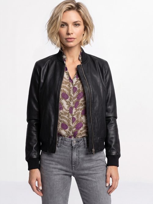 Veste motard en simili cuir froissé Femme Noir SFT-6903 FA1