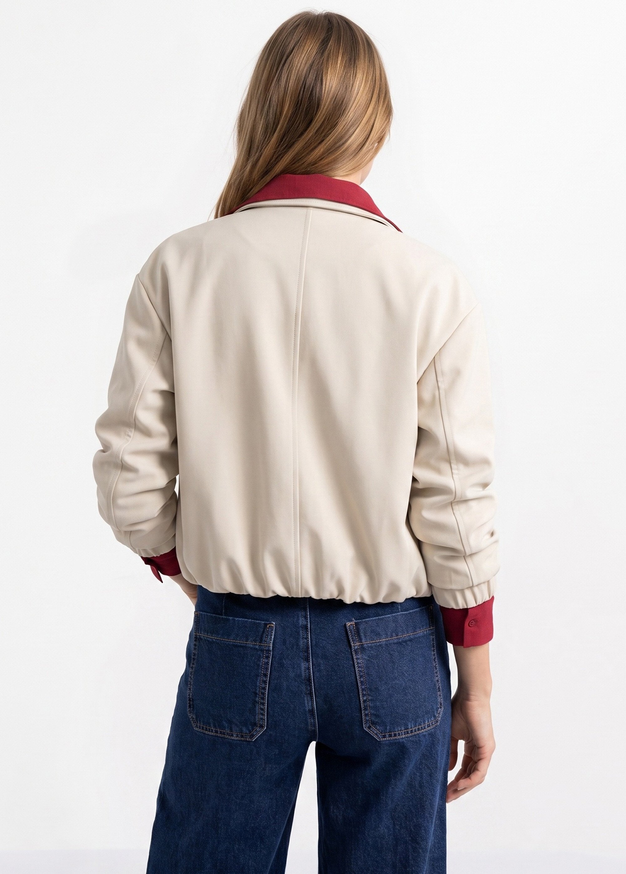 Veste zippée, détails élastiqués Femme Beige SFT-S-6228 DO1