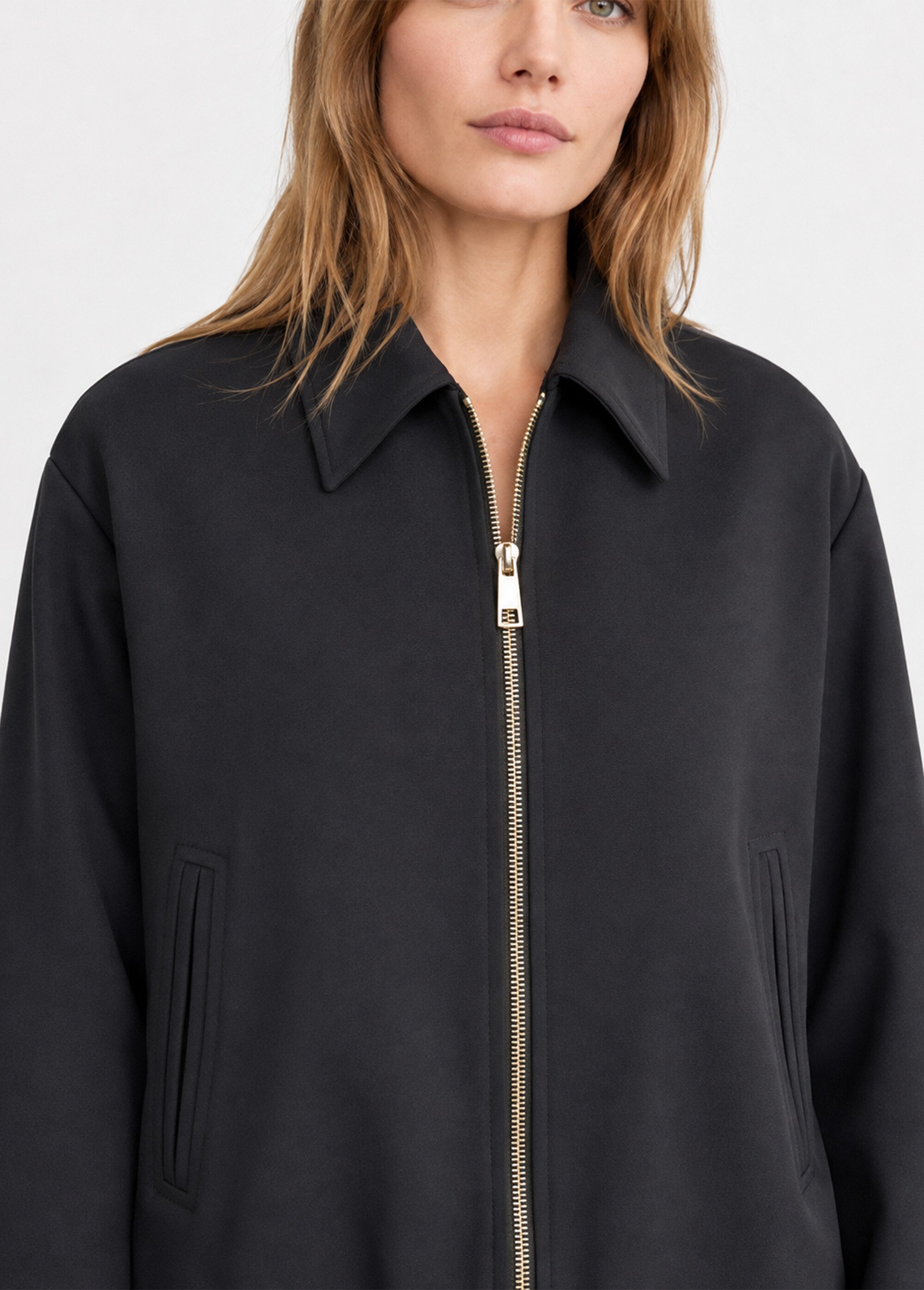 Veste zippée, détails élastiqués Femme Noir SFT-S-6228 DE1