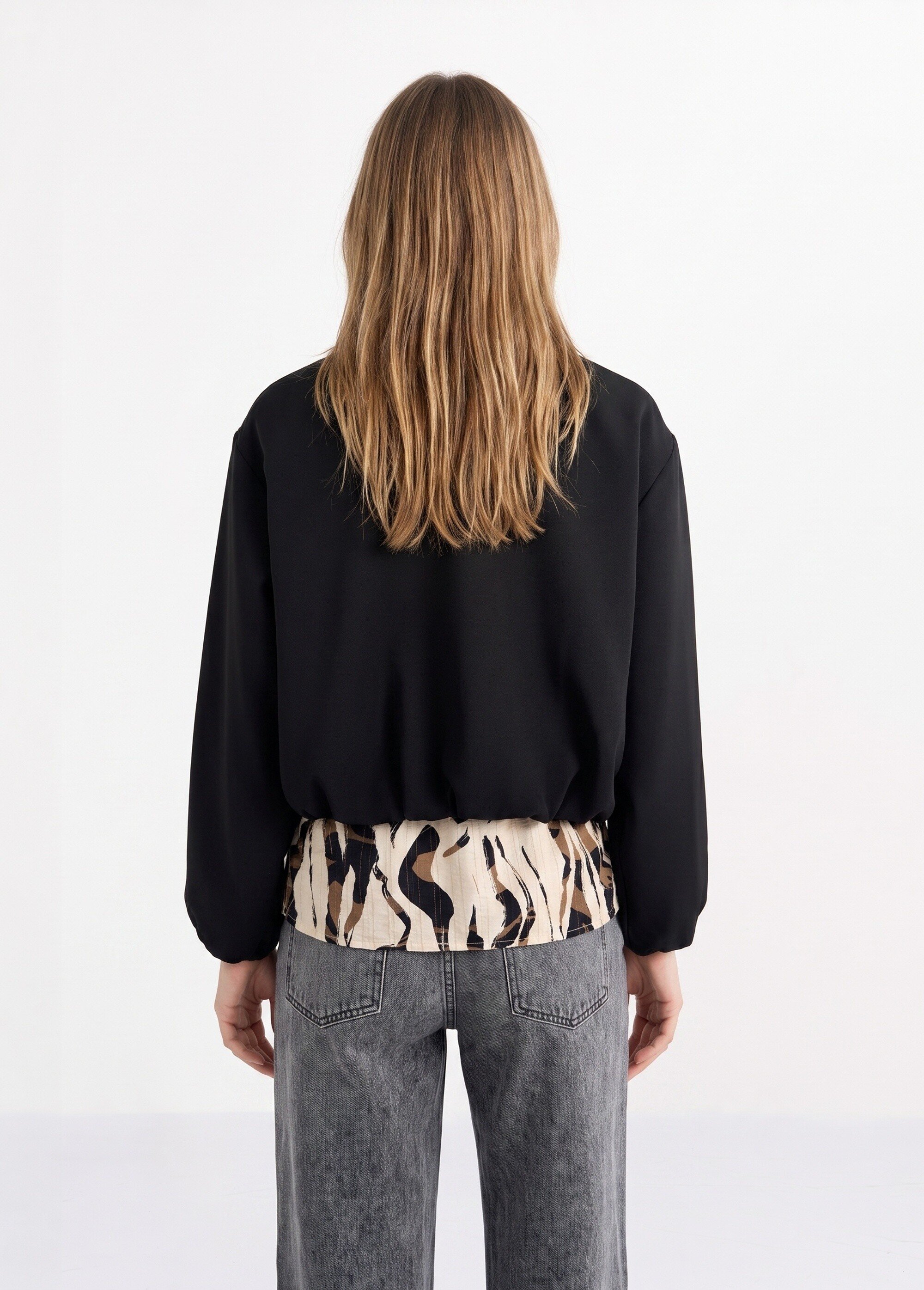 Veste zippée, détails élastiqués Femme Noir SFT-S-6228 DO1
