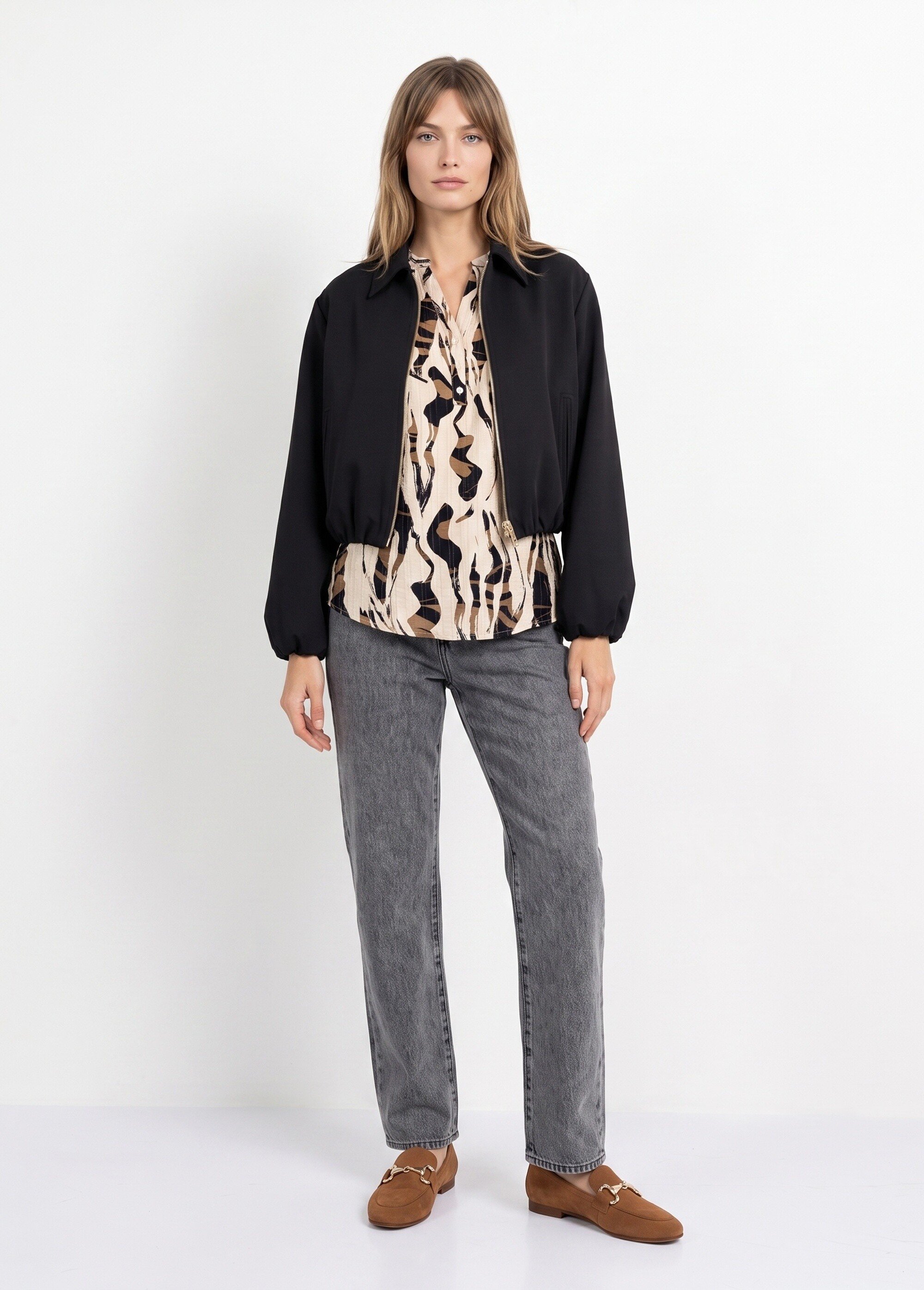 Veste zippée, détails élastiqués Femme Noir SFT-S-6228 SI1