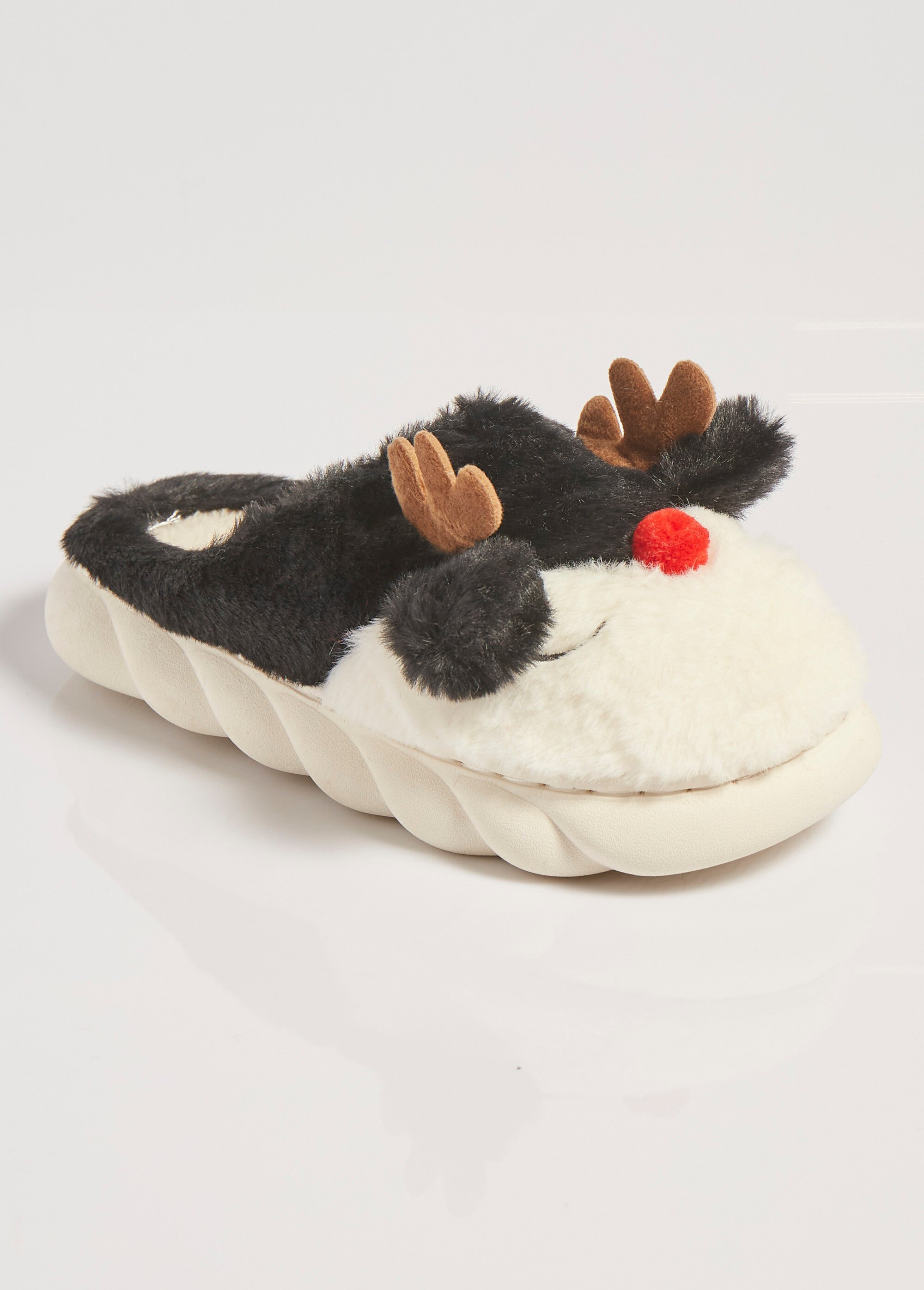 Chaussons chauds en fourrure thème Noël Femme Noir MAR7264 FA1