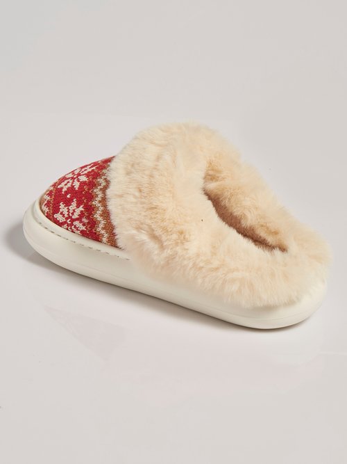 Chaussons fourrure et jacquard thème Noël Femme Rouge MAR5283 DO1