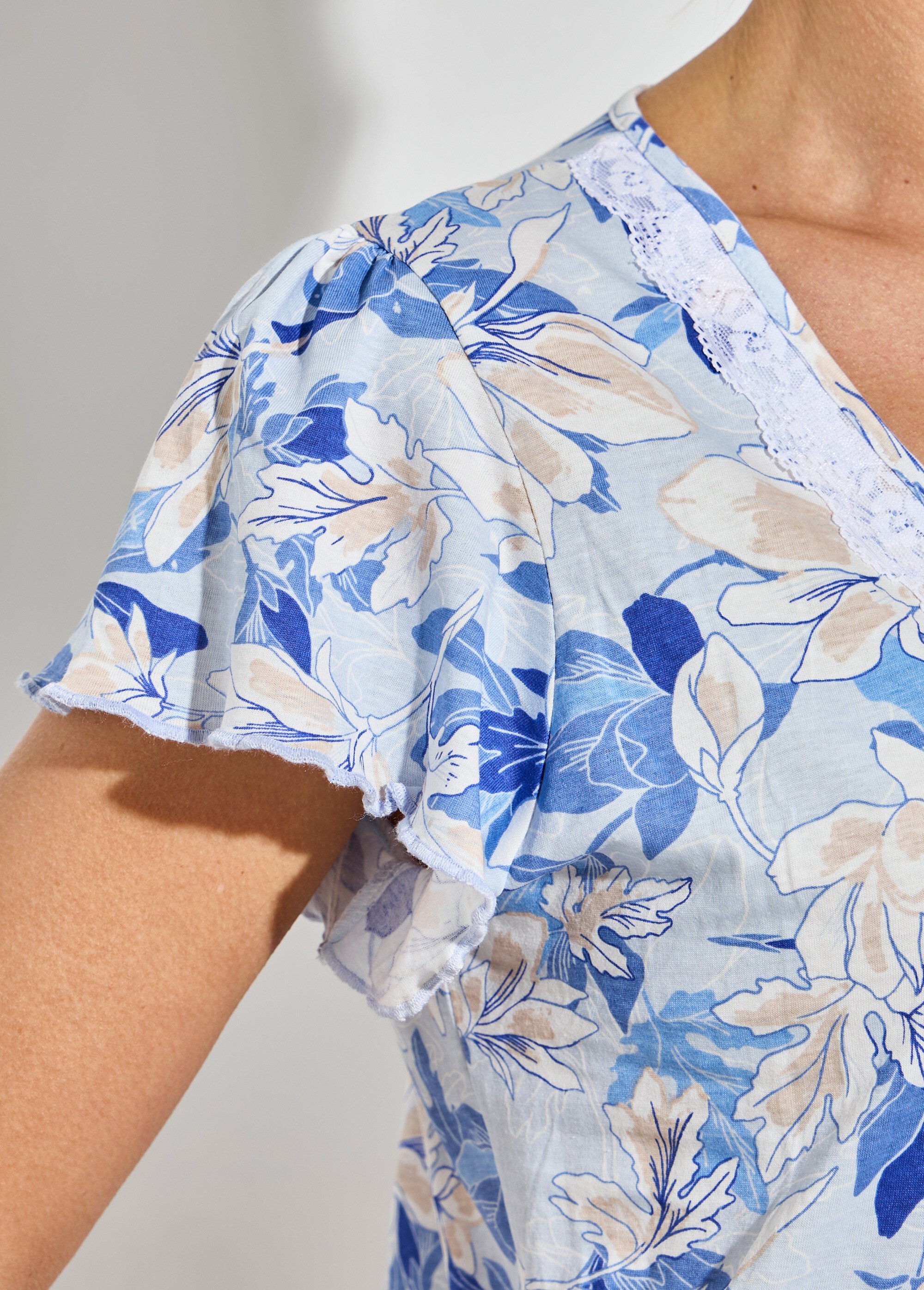 Chemise de nuit coton dentelle Femme Bleu SELESTINE DE2